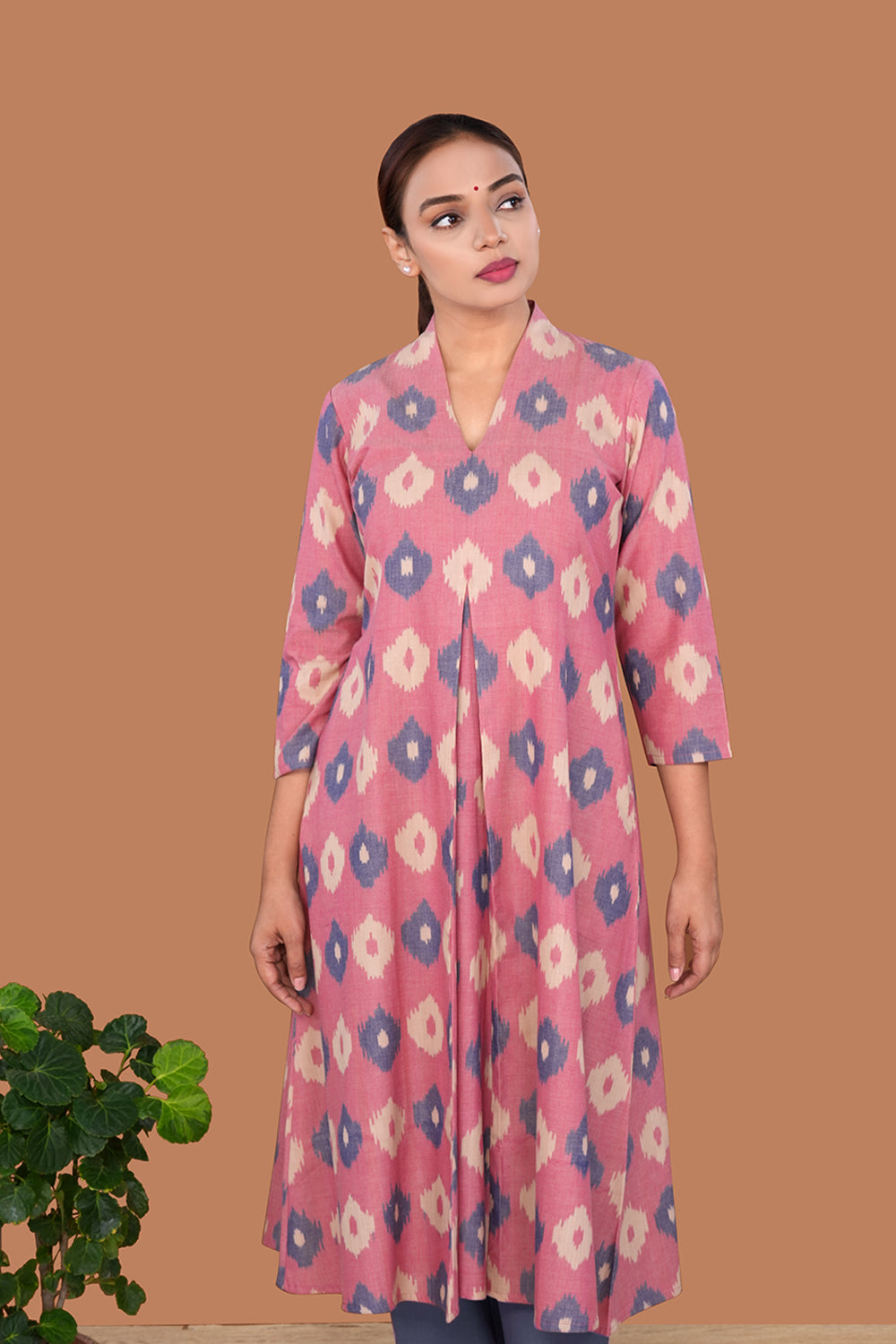 Image of Dusty Rose Pochampally Cotton Kurta