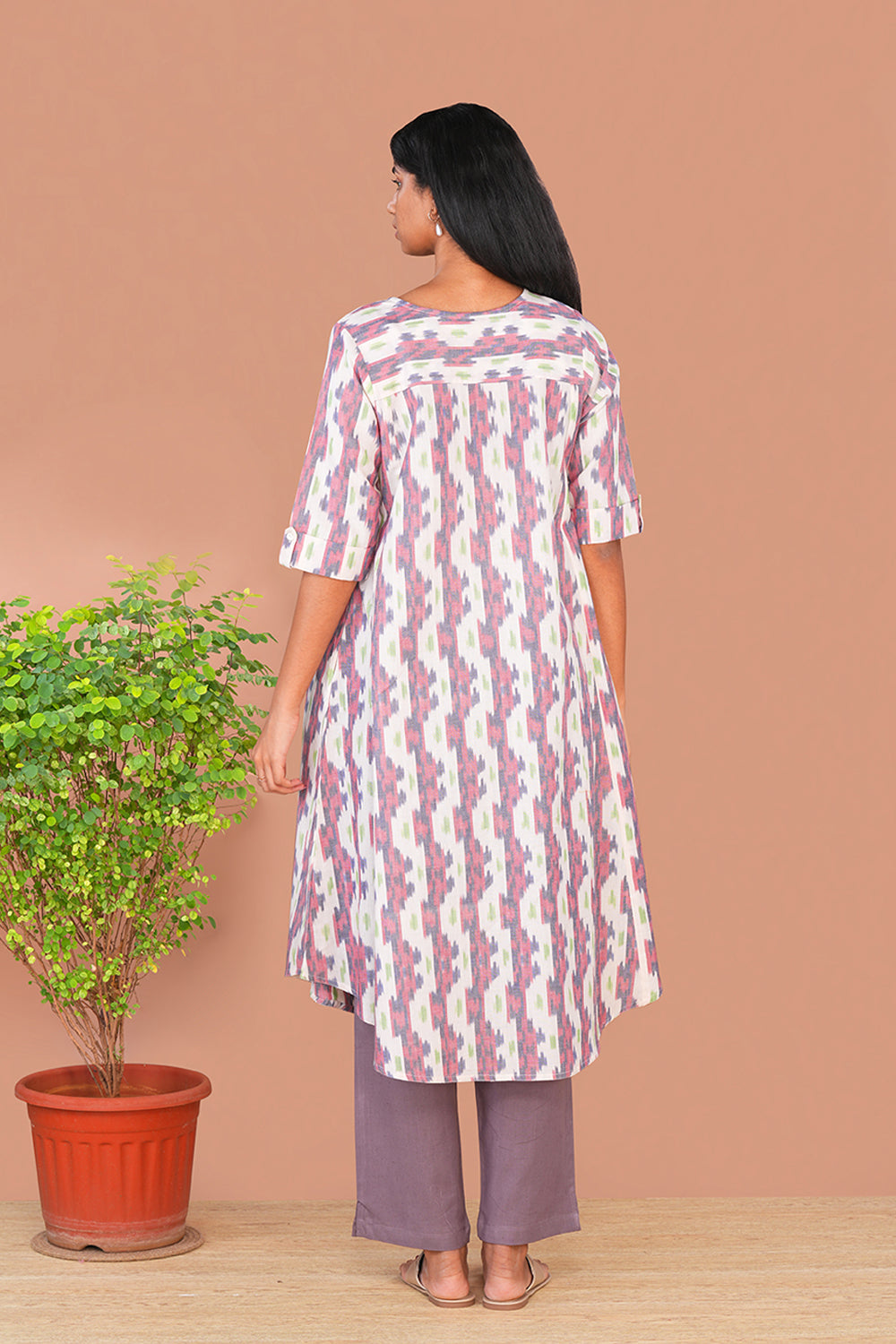 Image of Off white Pochampally Cotton Kurta