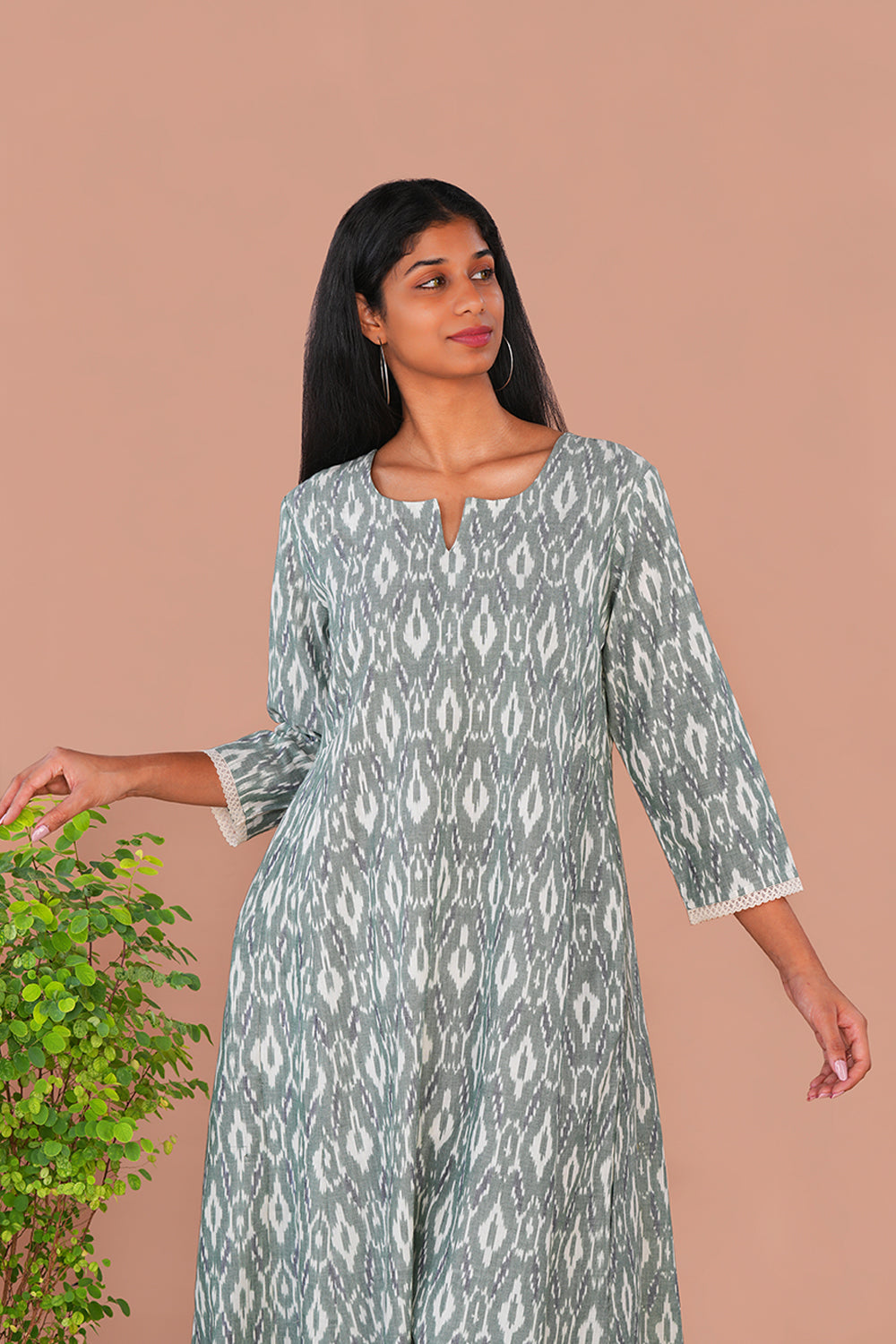 Image of Sage Green Pochampally Ikat Kurta