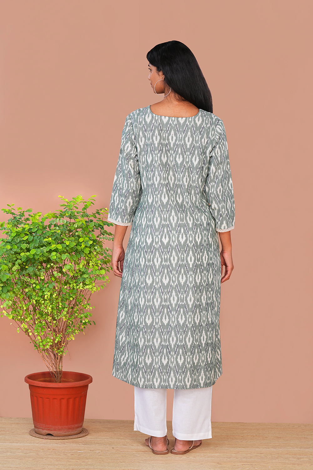 Image of Sage Green Pochampally Ikat Kurta