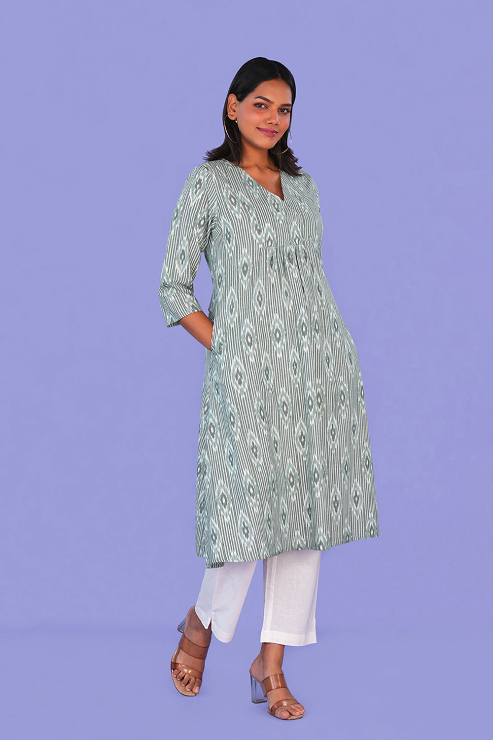 Image of Sage Green Pochampally cotton Kurta