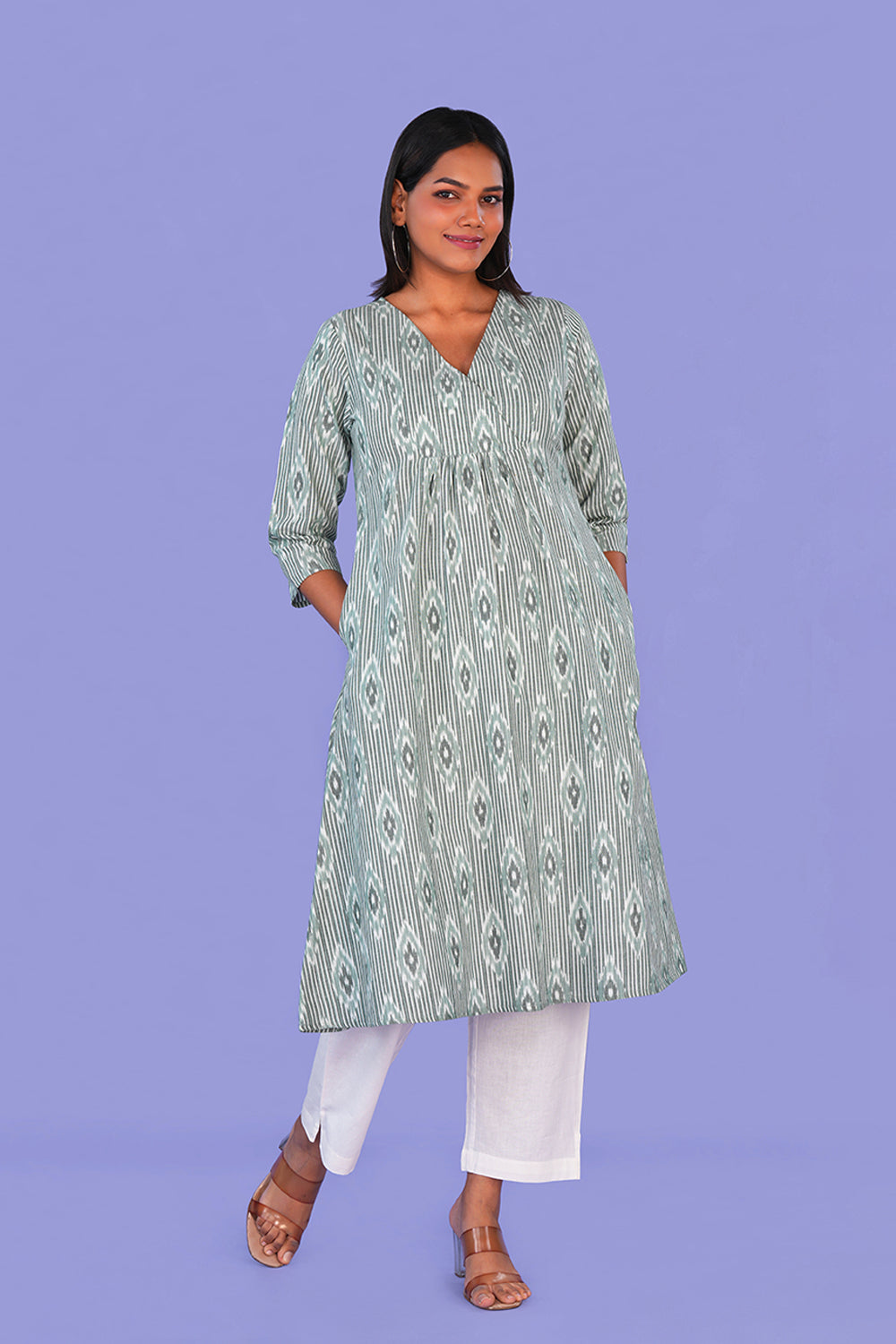 Image of Sage Green Pochampally cotton Kurta