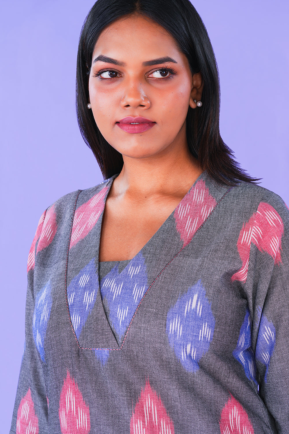 Image of Dark Grey Pochampally cotton Kurta