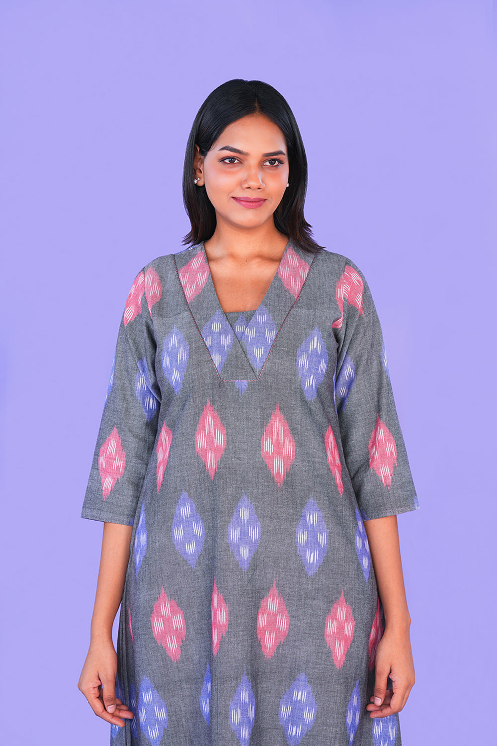 Image of Dark Grey Pochampally cotton Kurta