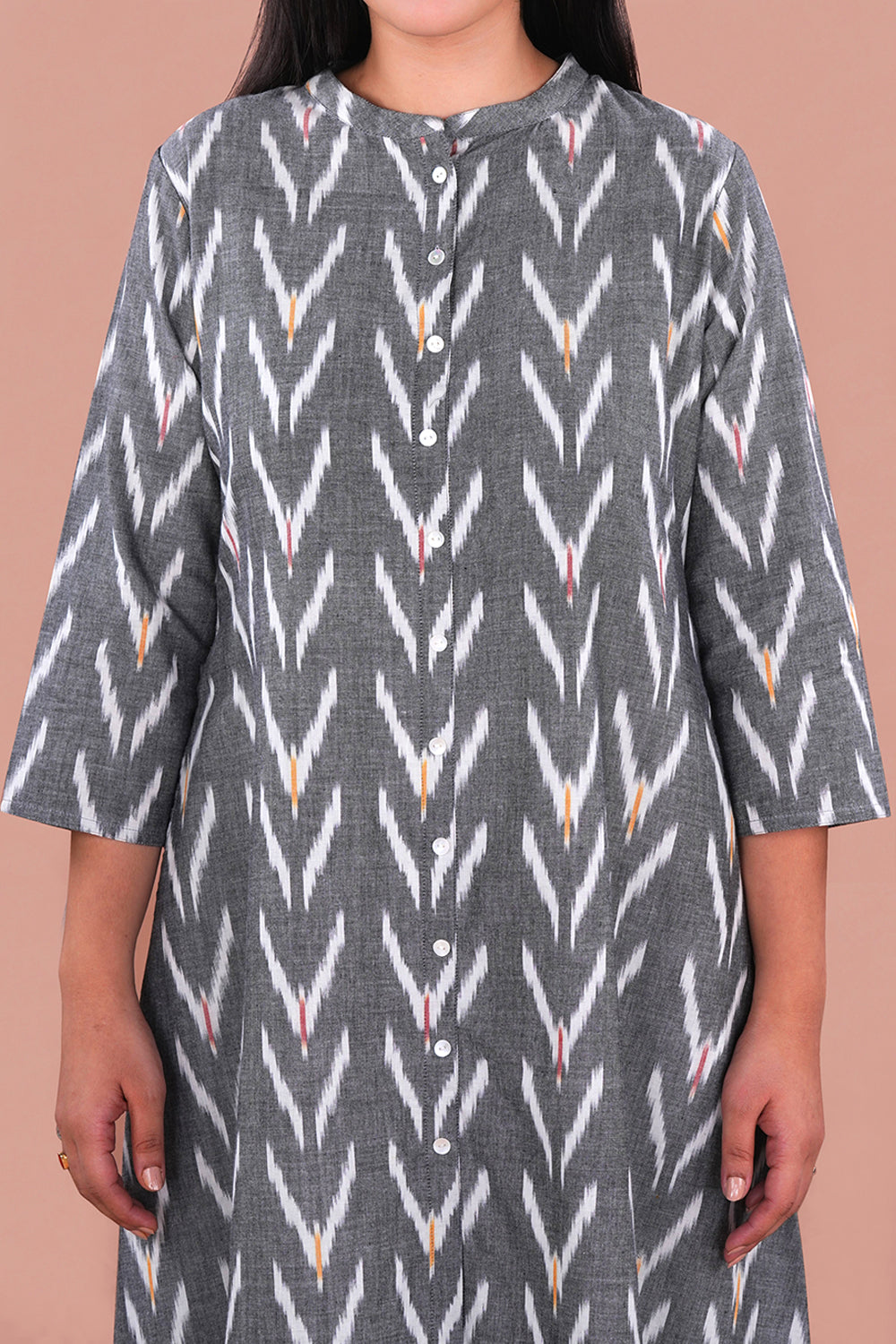 Image of Grey Pochampally Ikat Cotton Workwear Kurta
