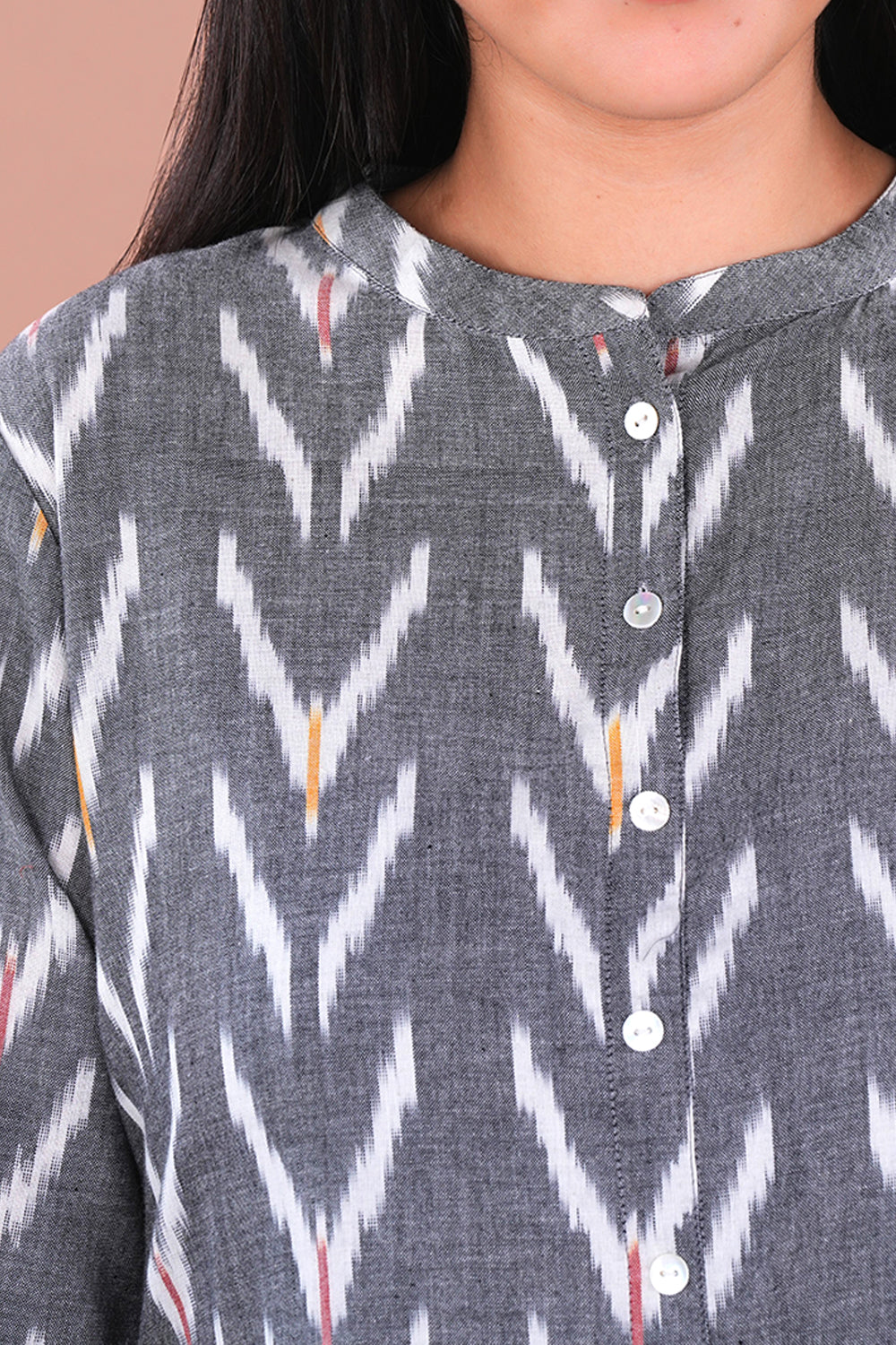 Image of Grey Pochampally Ikat Cotton Workwear Kurta
