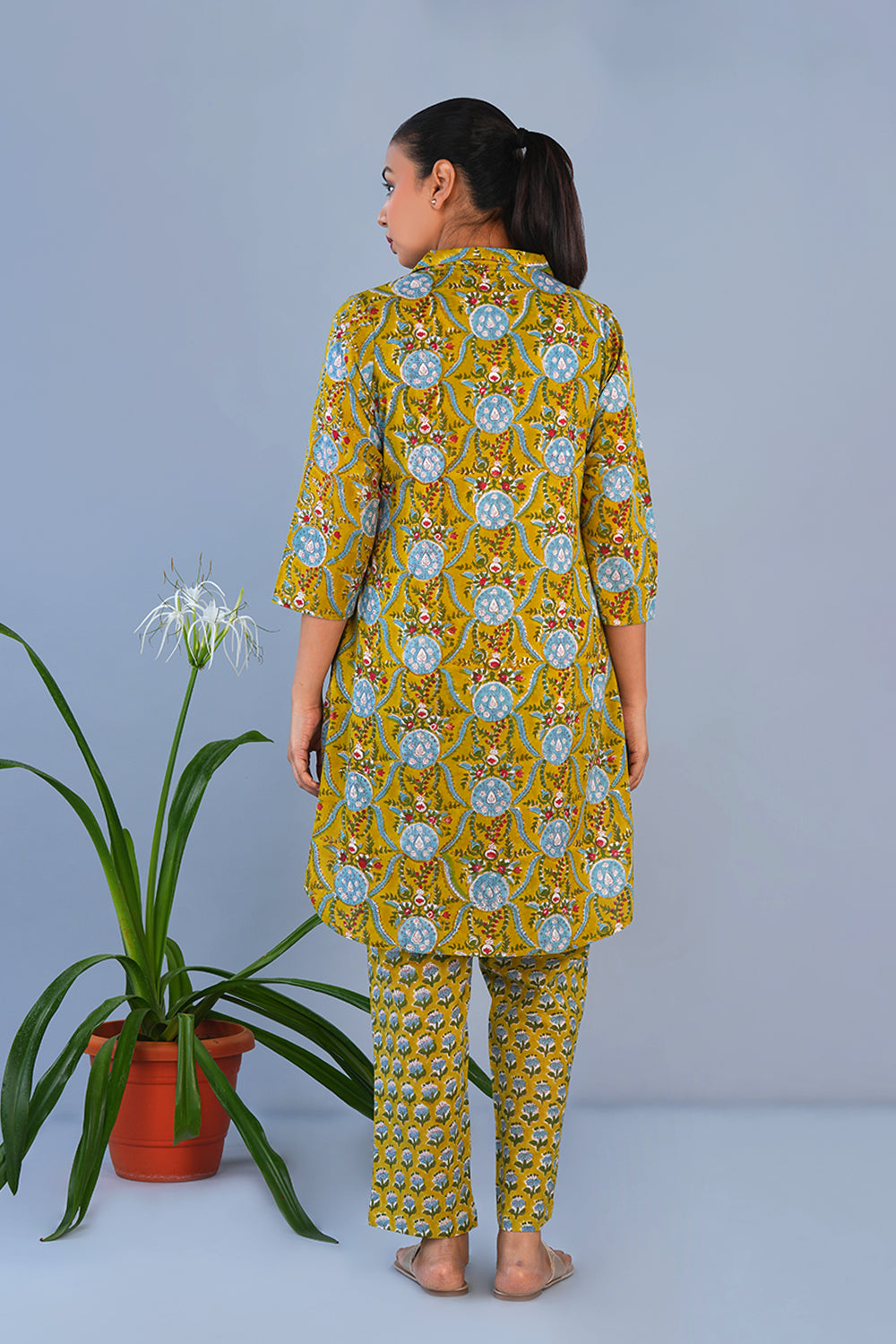 Image of Green Floral Cotton block printed Coord set