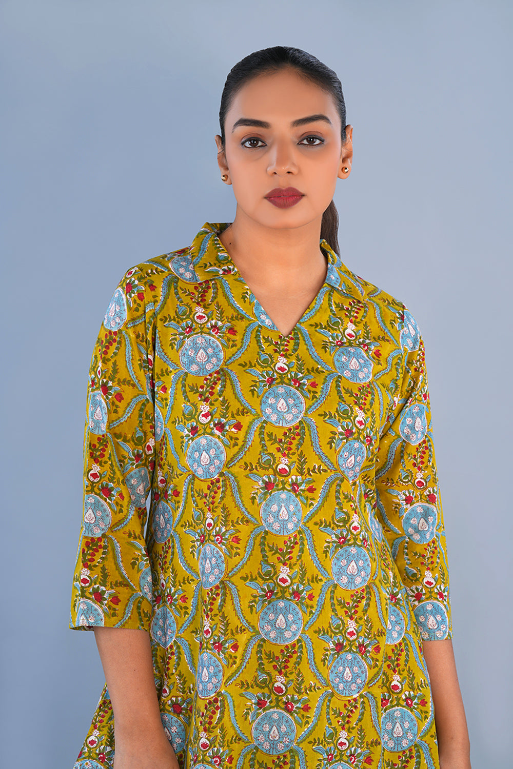 Image of Green Floral Cotton block printed Coord set