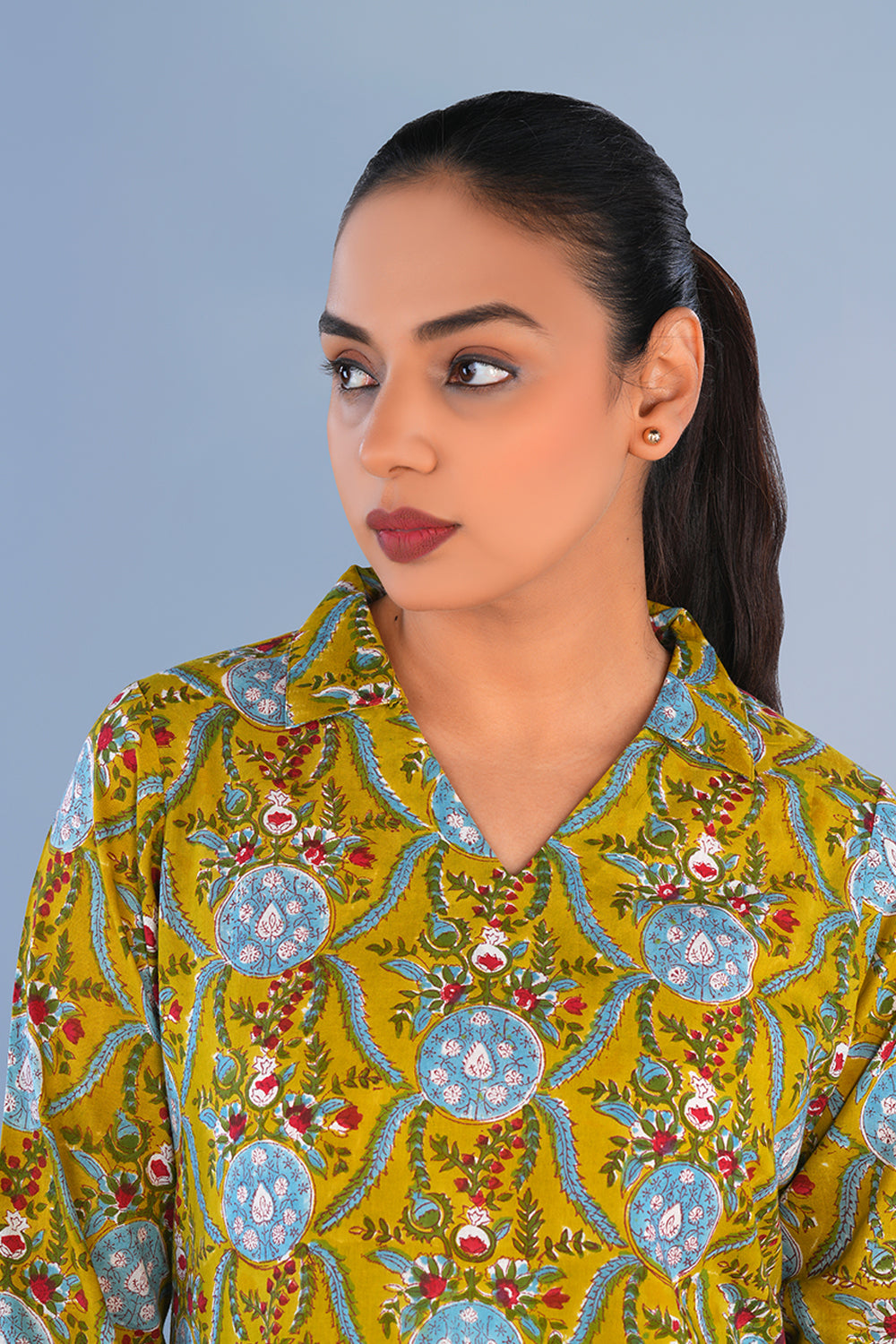Image of Green Floral Cotton block printed Coord set