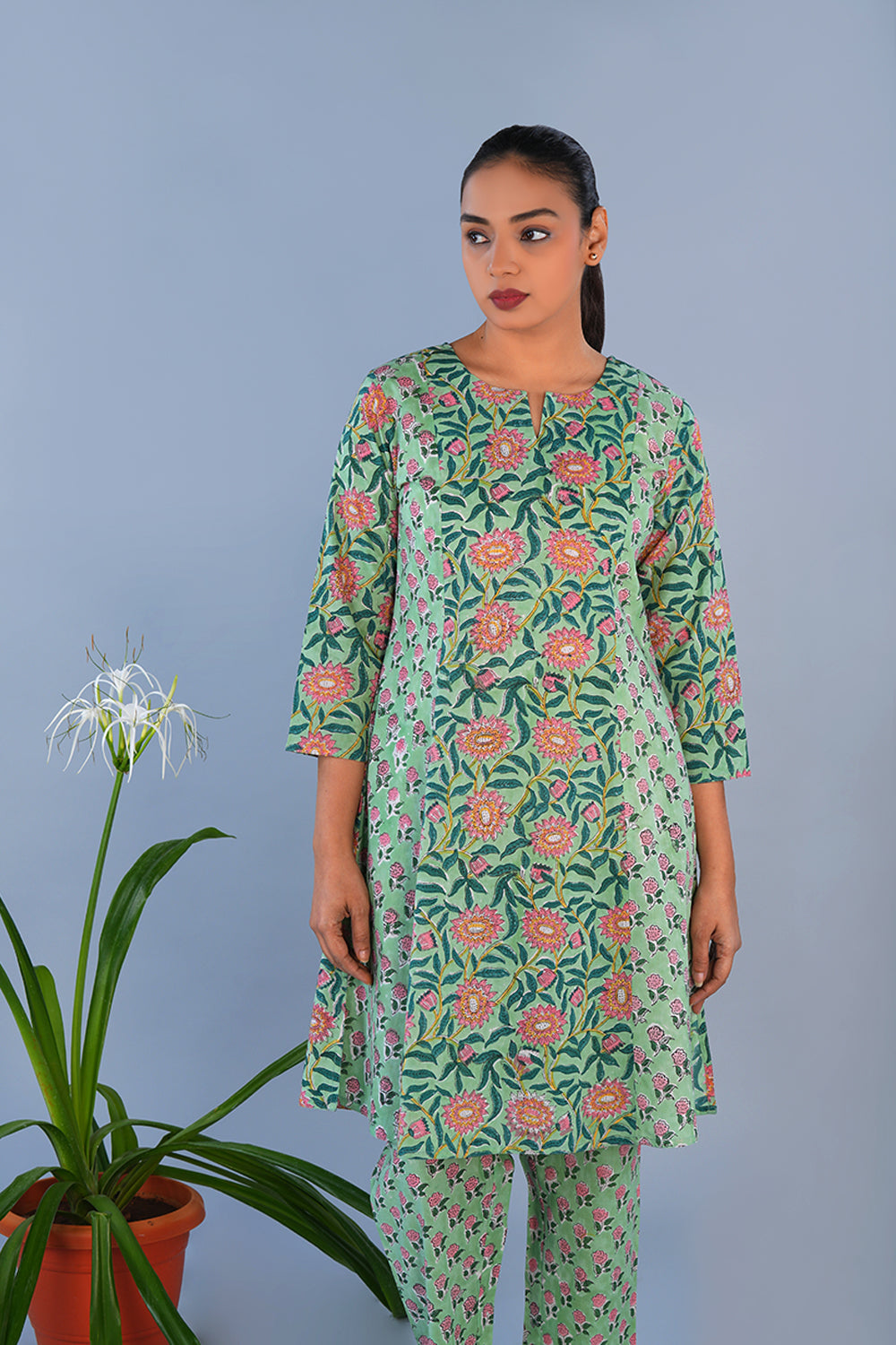 Image of Mint Green Cotton block printed co-ord set