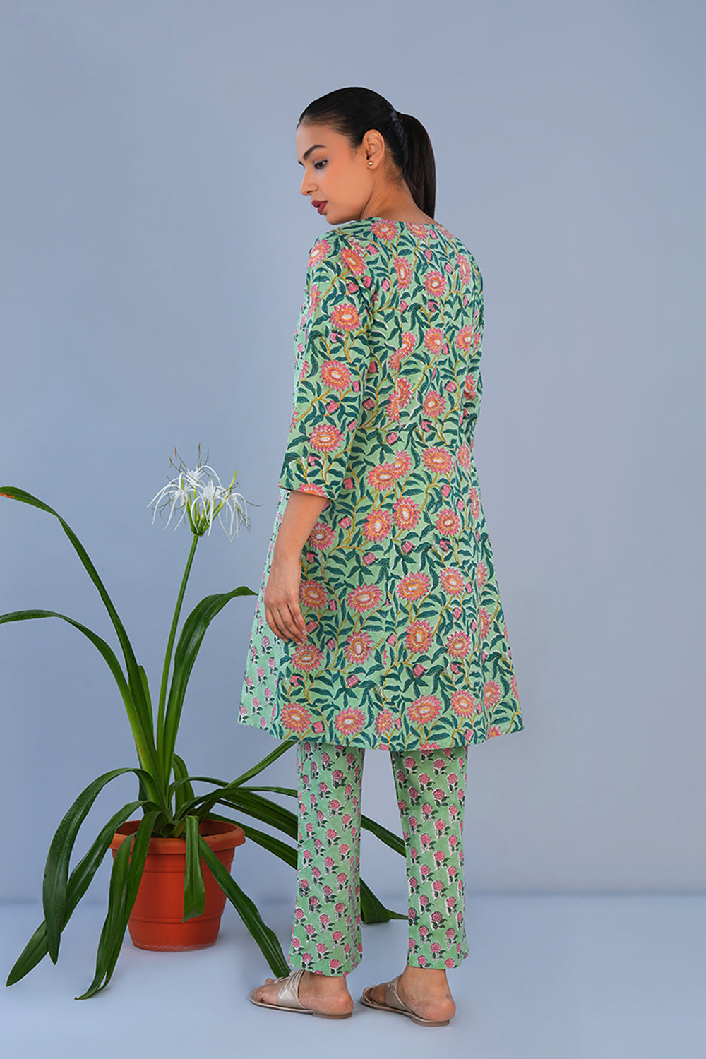 Image of Mint Green Cotton block printed co-ord set