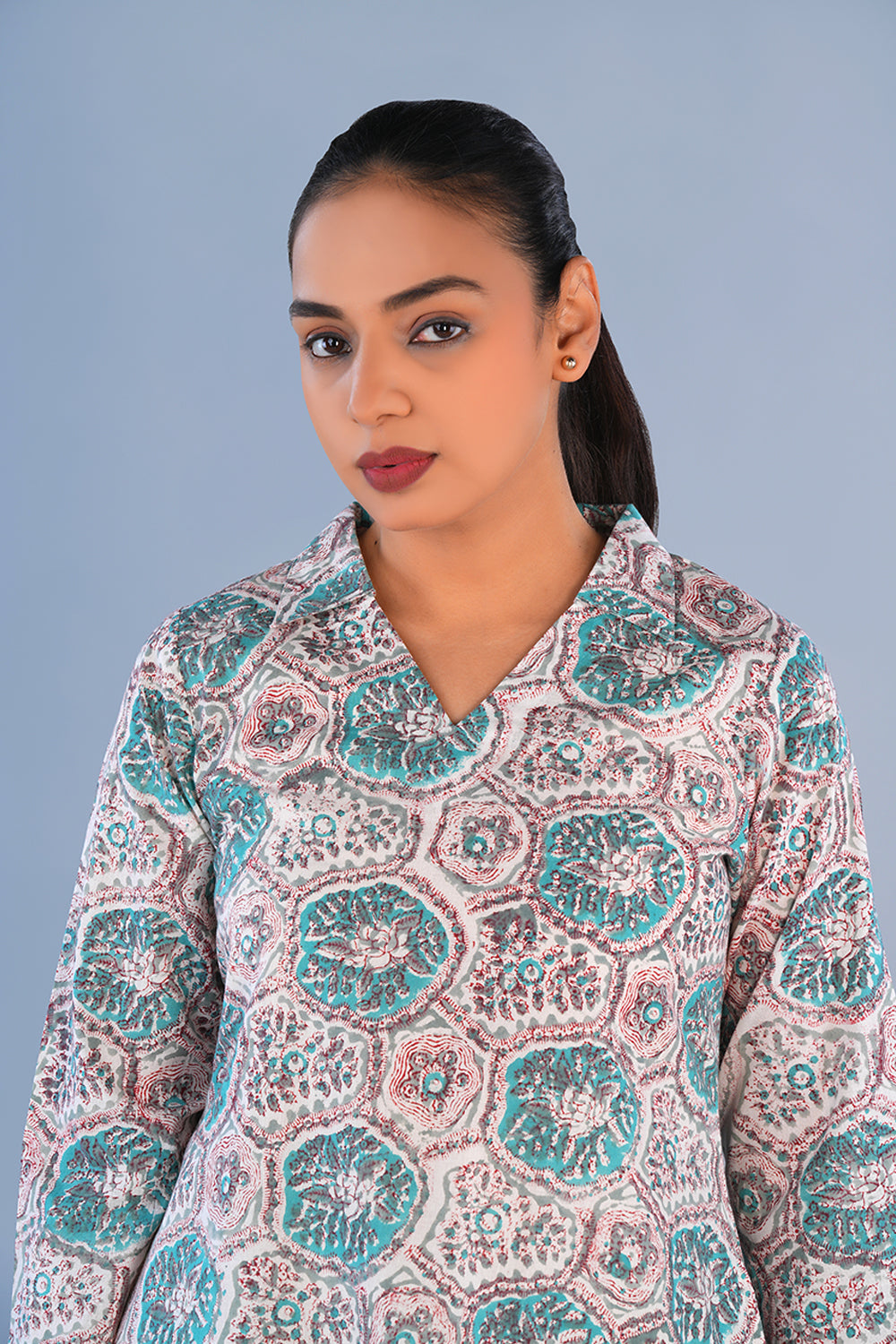 Image of White Floral Cotton block printed coord set