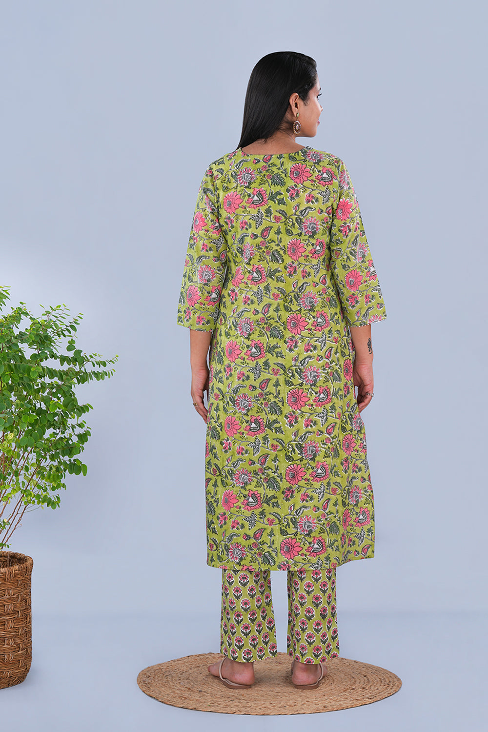 Image of Fresh Green hand block printed cotton Kurta and pants set