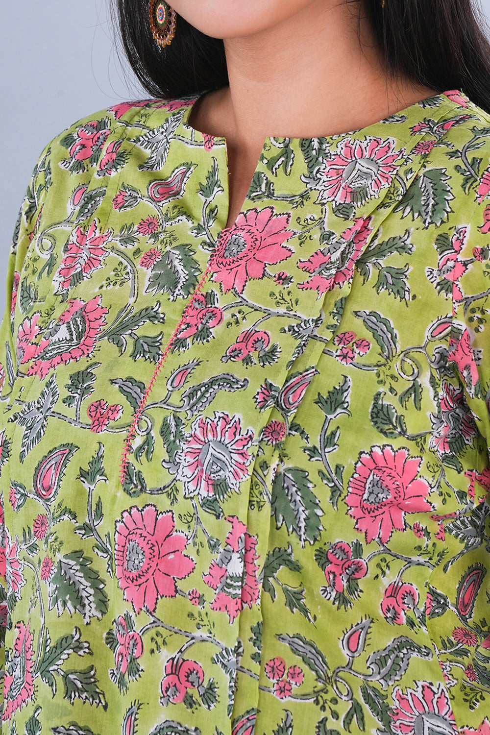 Image of Fresh Green hand block printed cotton Kurta and pants set
