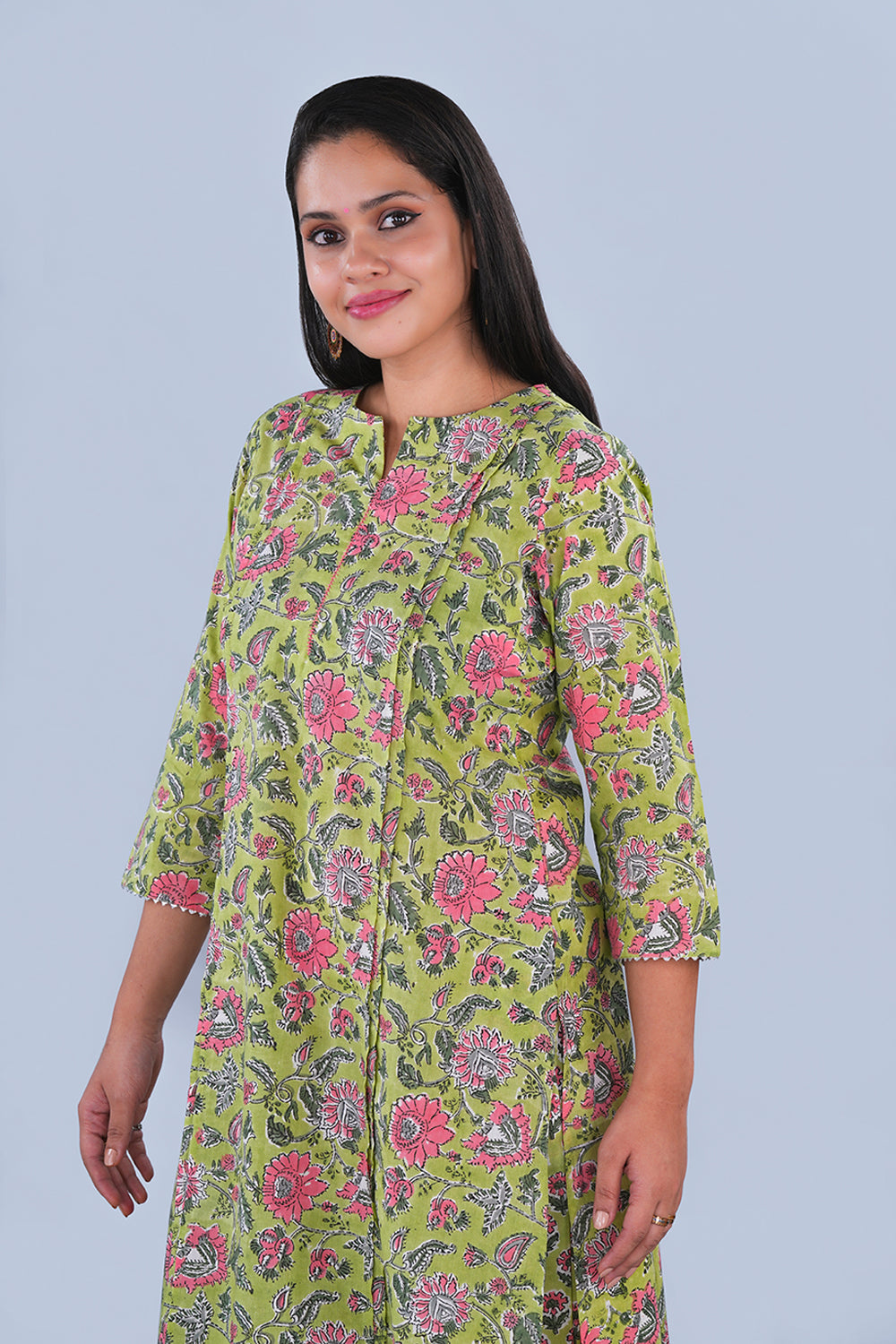 Image of Fresh Green hand block printed cotton Kurta and pants set