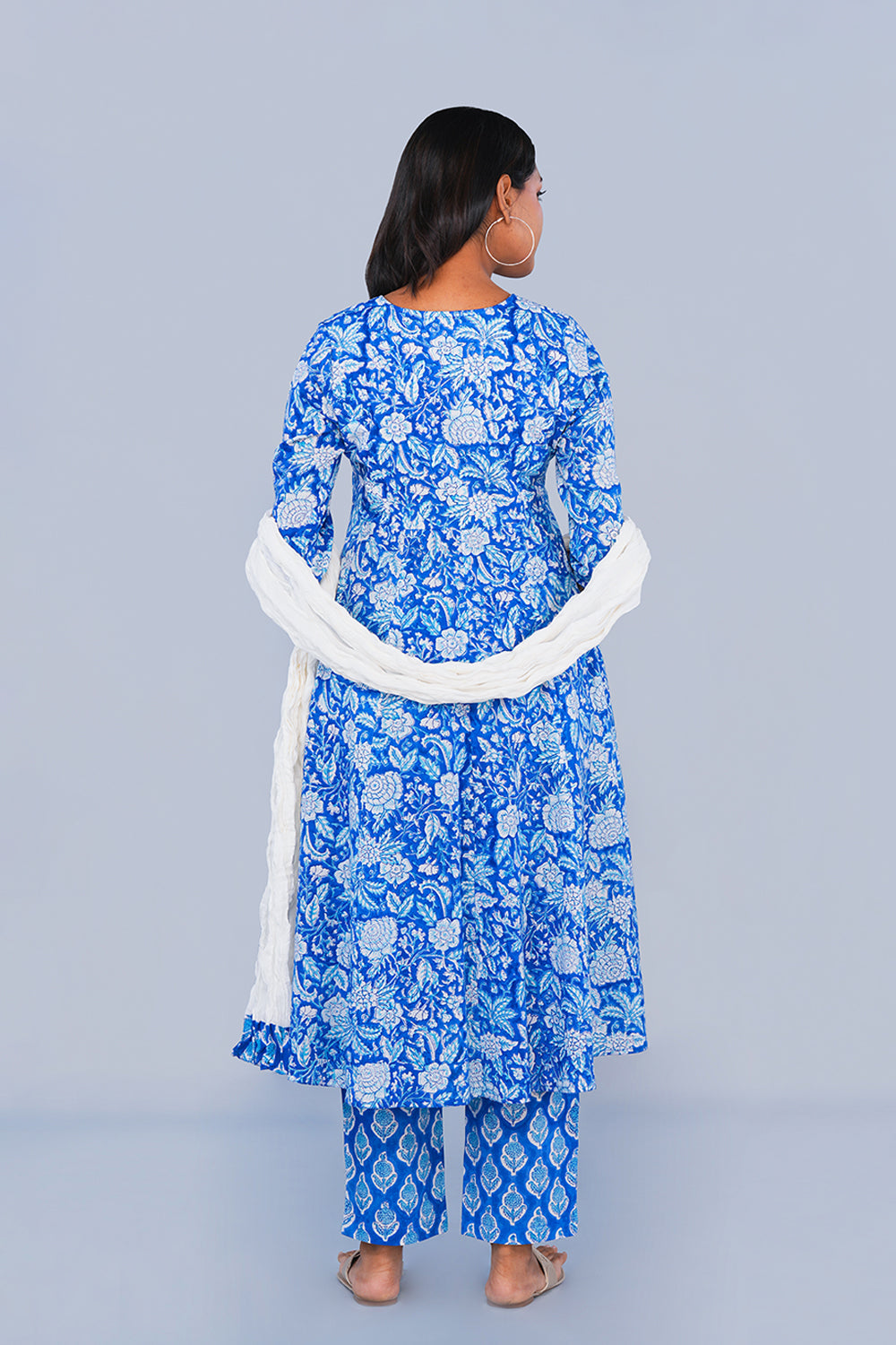Image of Indigo Blue floral Sanganeri block printed cotton Set