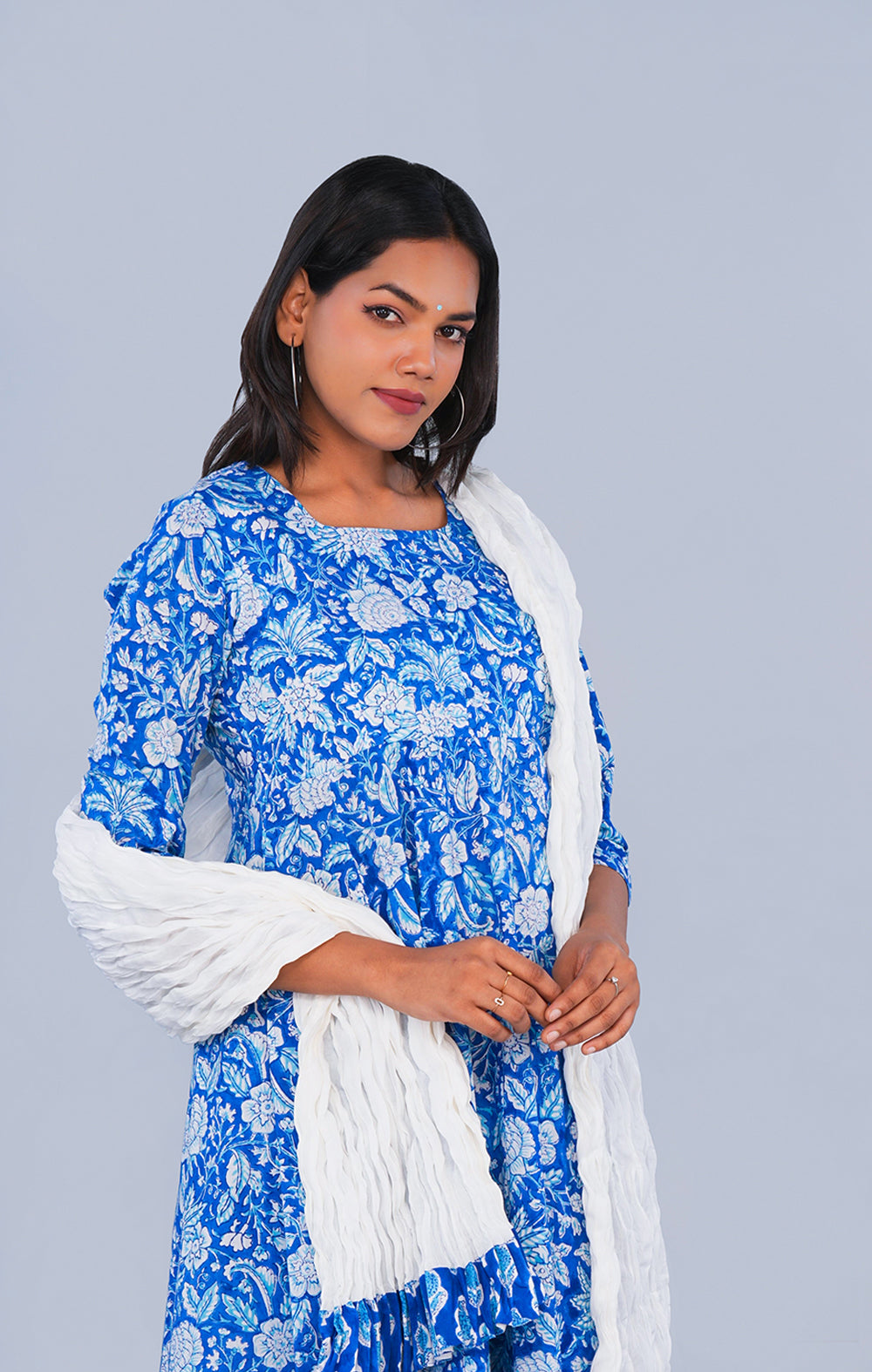 Image of Indigo Blue floral Sanganeri block printed cotton Set