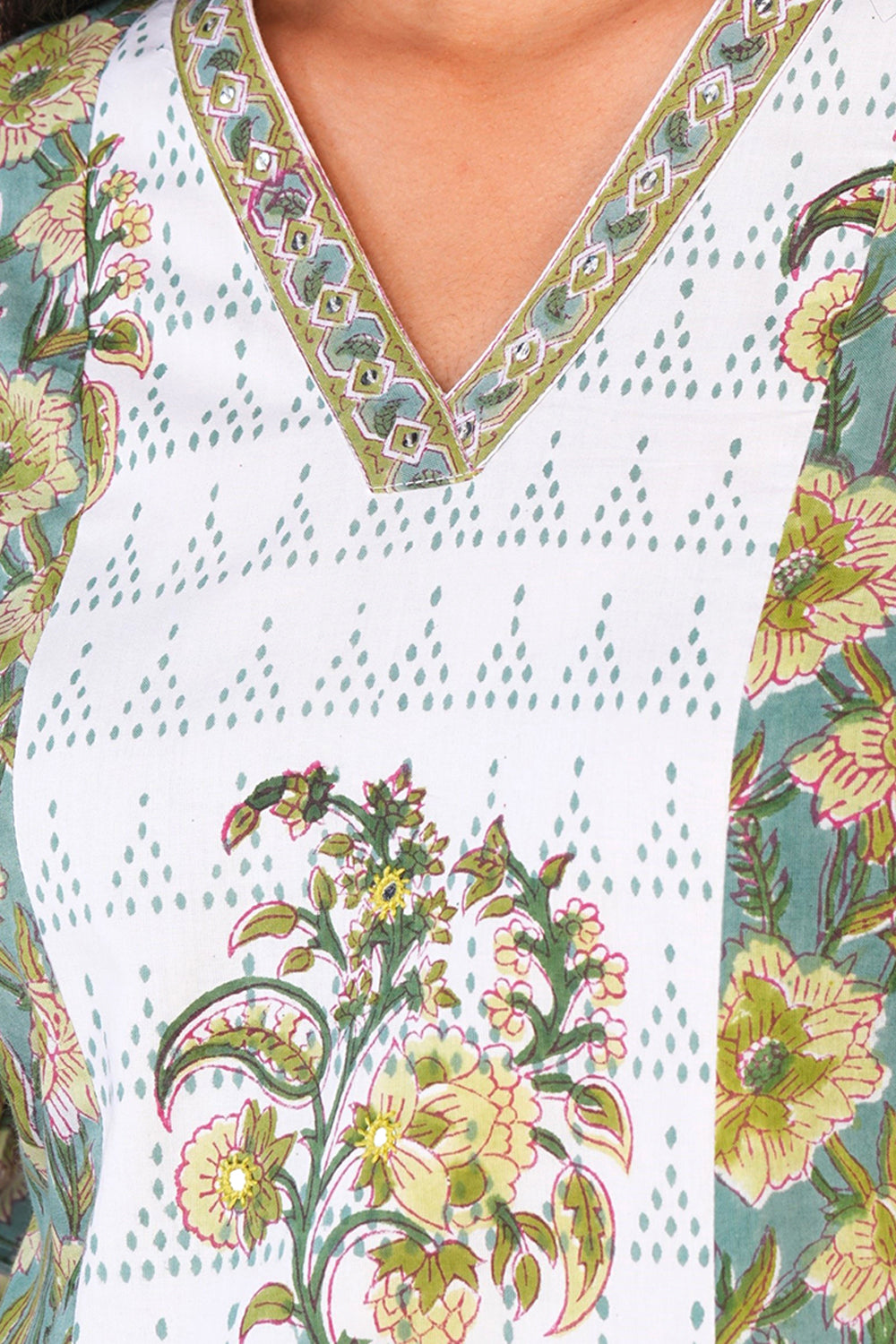 Image of Emerald Green Sanganeri block printed cotton Set