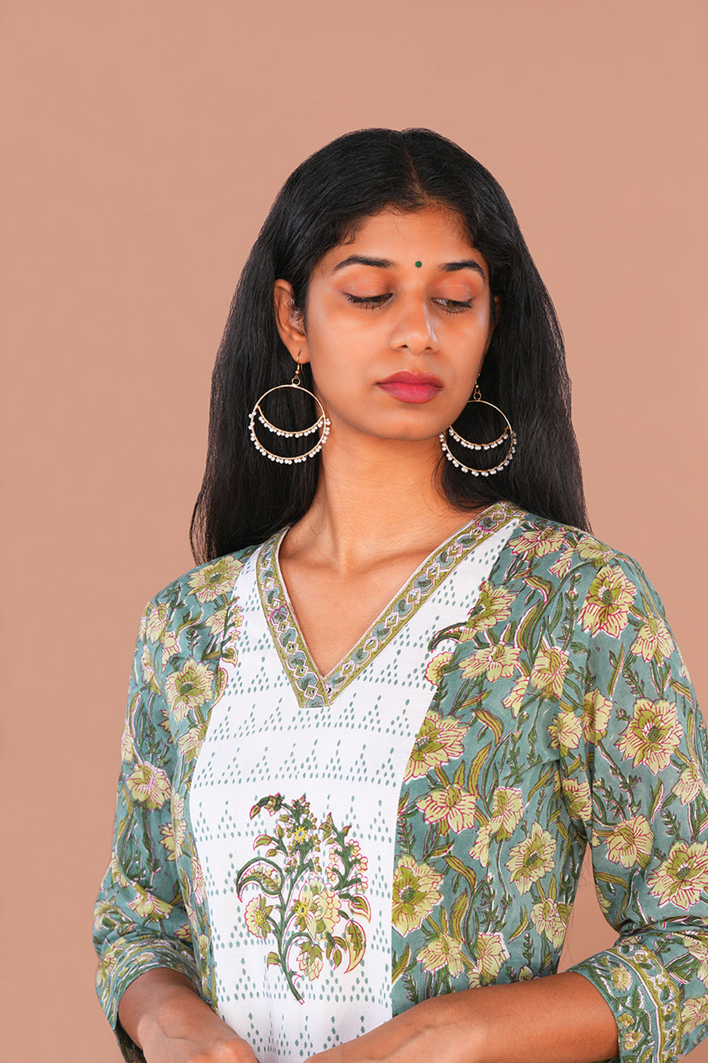 Image of Emerald Green Sanganeri block printed cotton Set