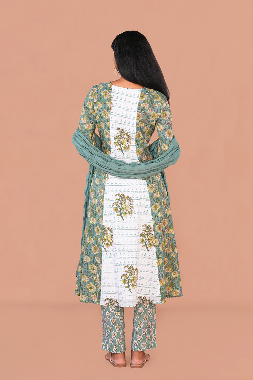 Image of Emerald Green Sanganeri block printed cotton Set