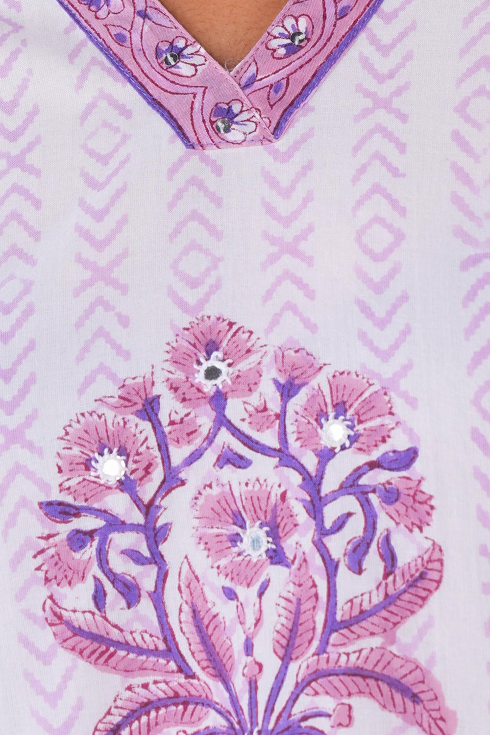 Image of Lilac pink floral Sanganeri block printed cotton Set