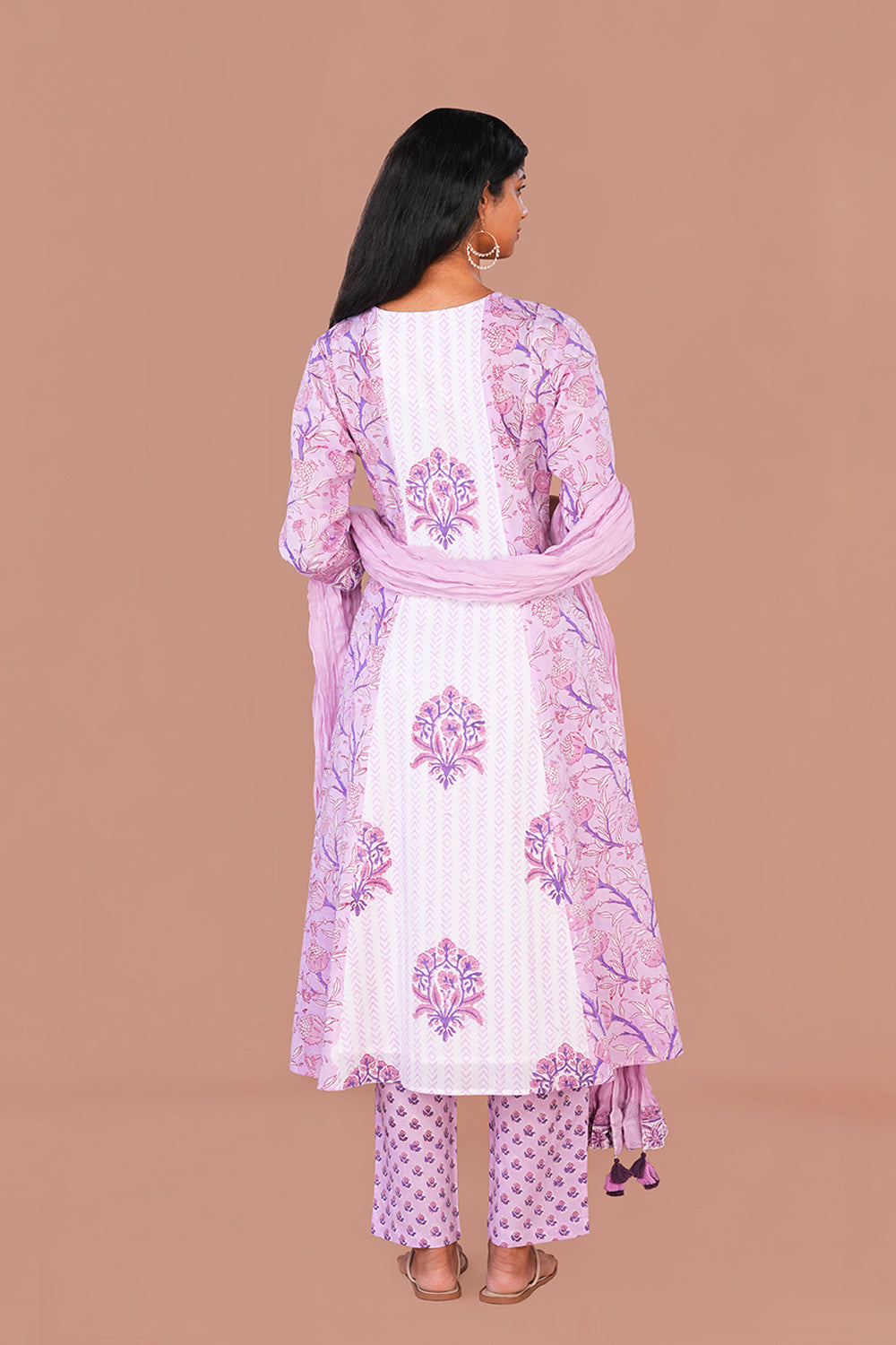 Image of Lilac pink floral Sanganeri block printed cotton Set