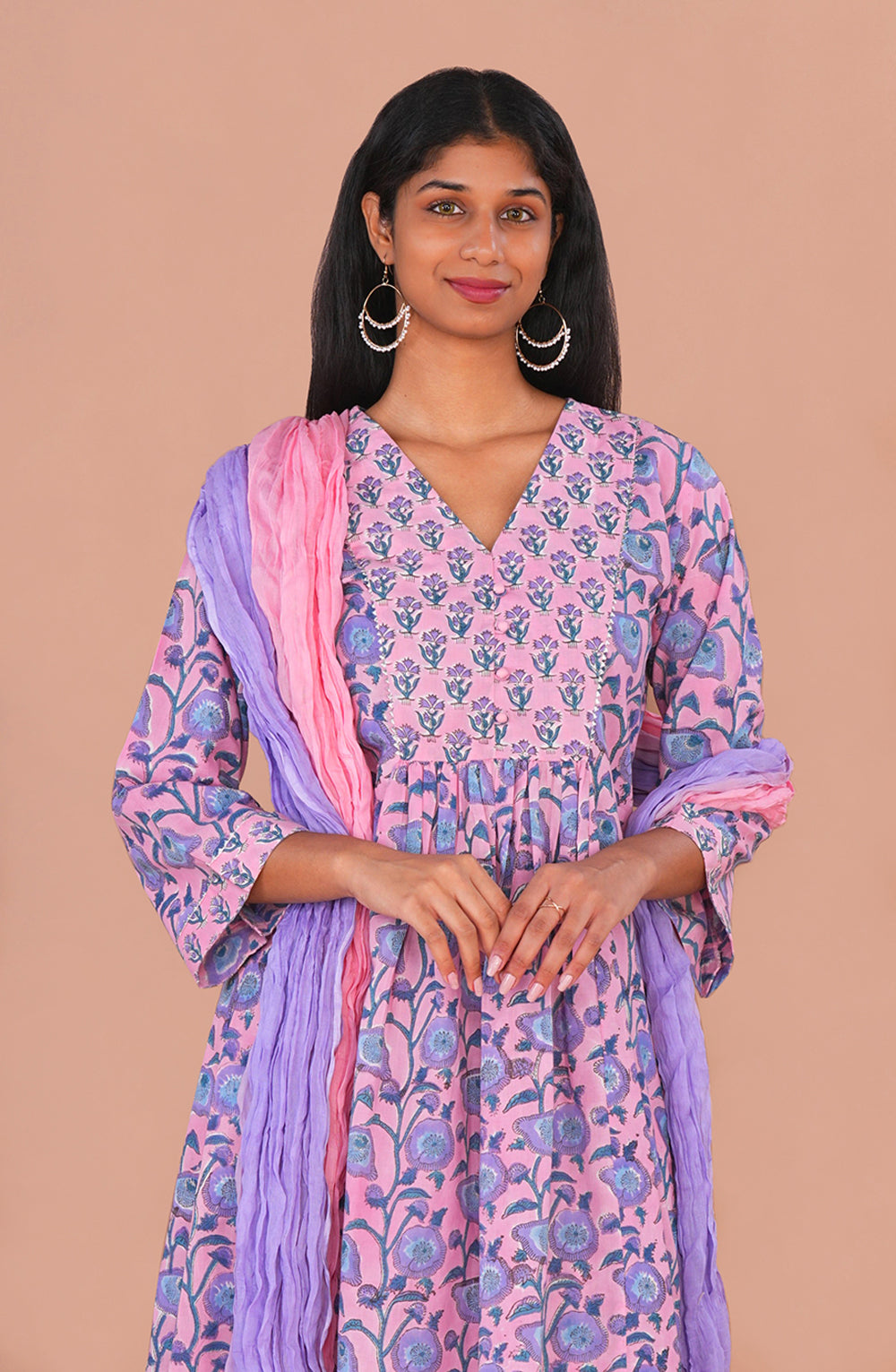 Image of Blush Pink Sanganeri block printed cotton Set