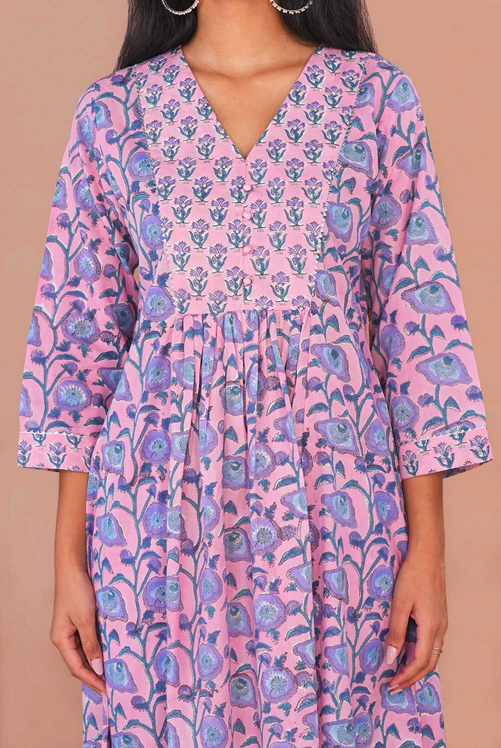 Image of Blush Pink Sanganeri block printed cotton Set