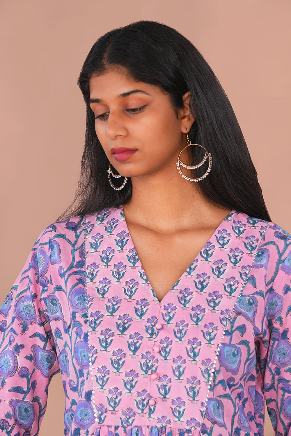 Image of Blush Pink Sanganeri block printed cotton Set