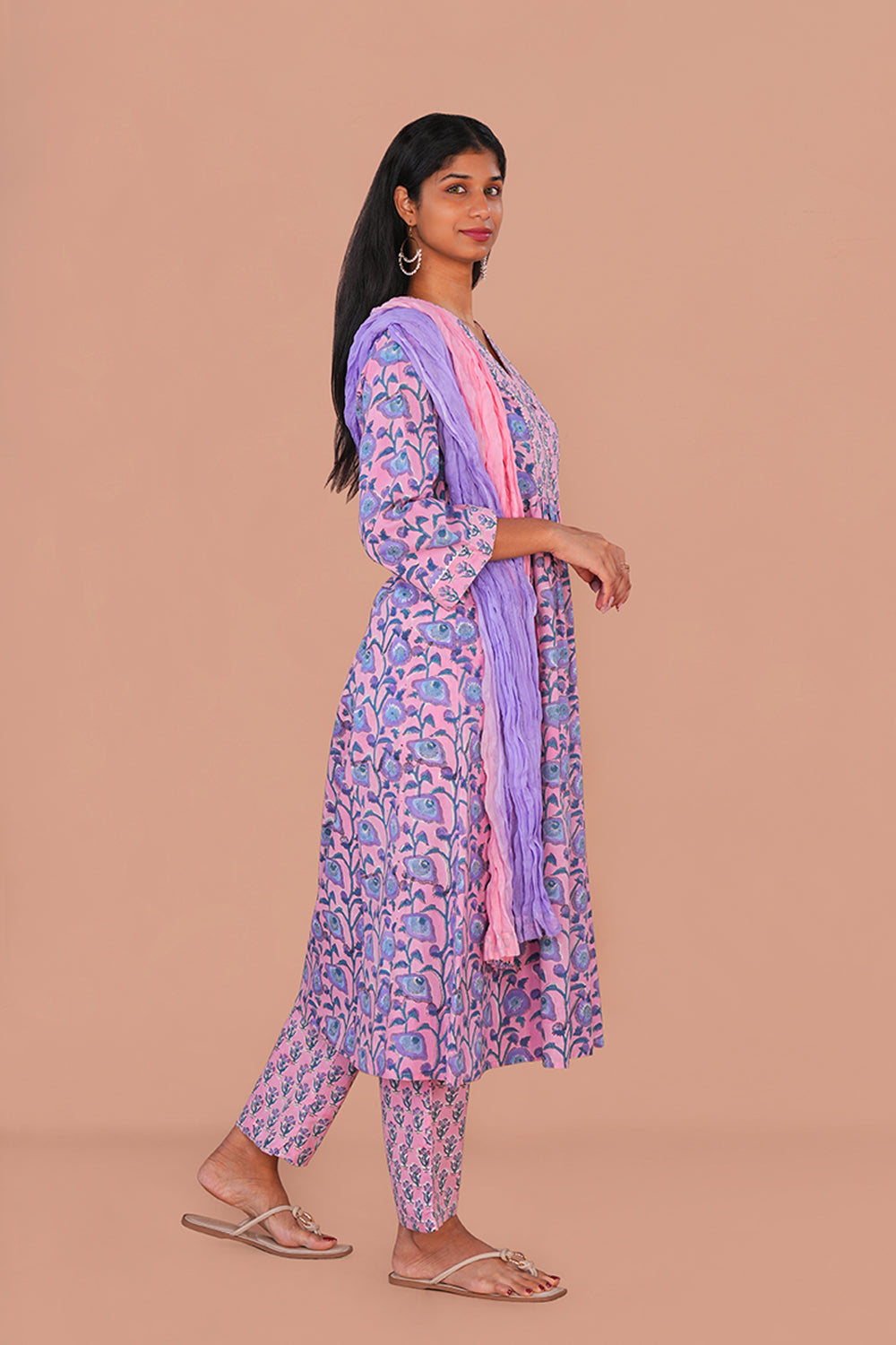 Image of Blush Pink Sanganeri block printed cotton Set