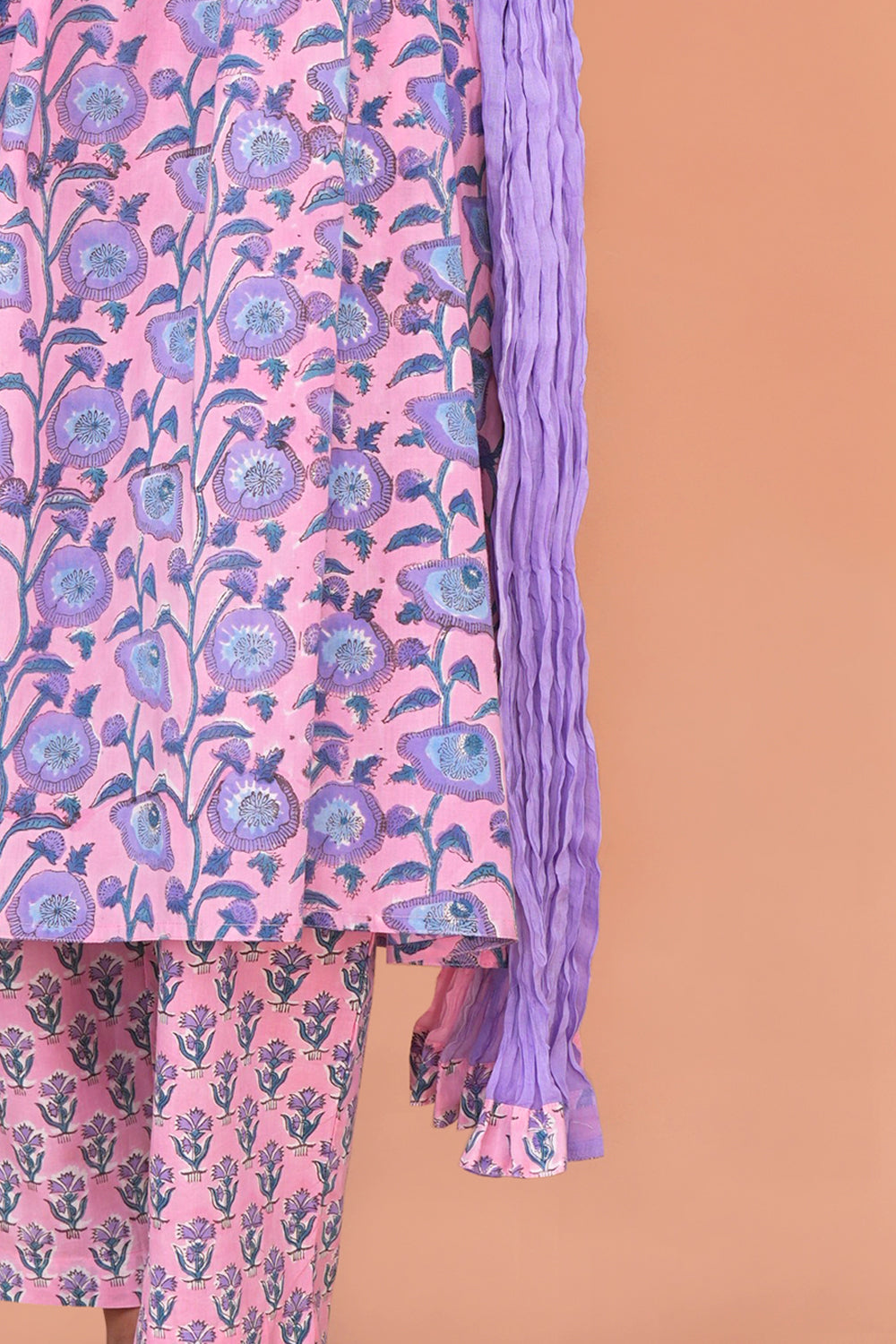 Image of Blush Pink Sanganeri block printed cotton Set