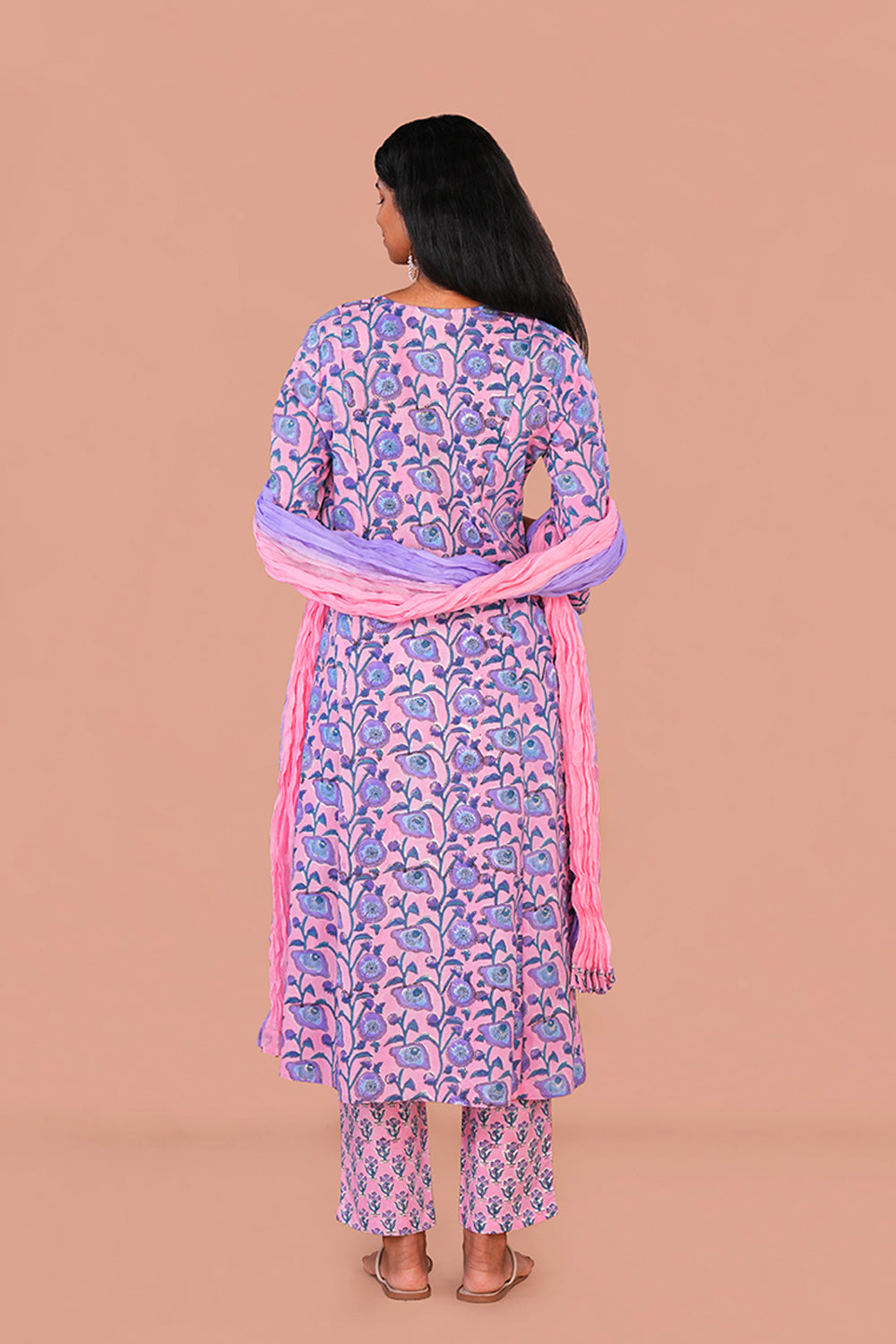 Image of Blush Pink Sanganeri block printed cotton Set