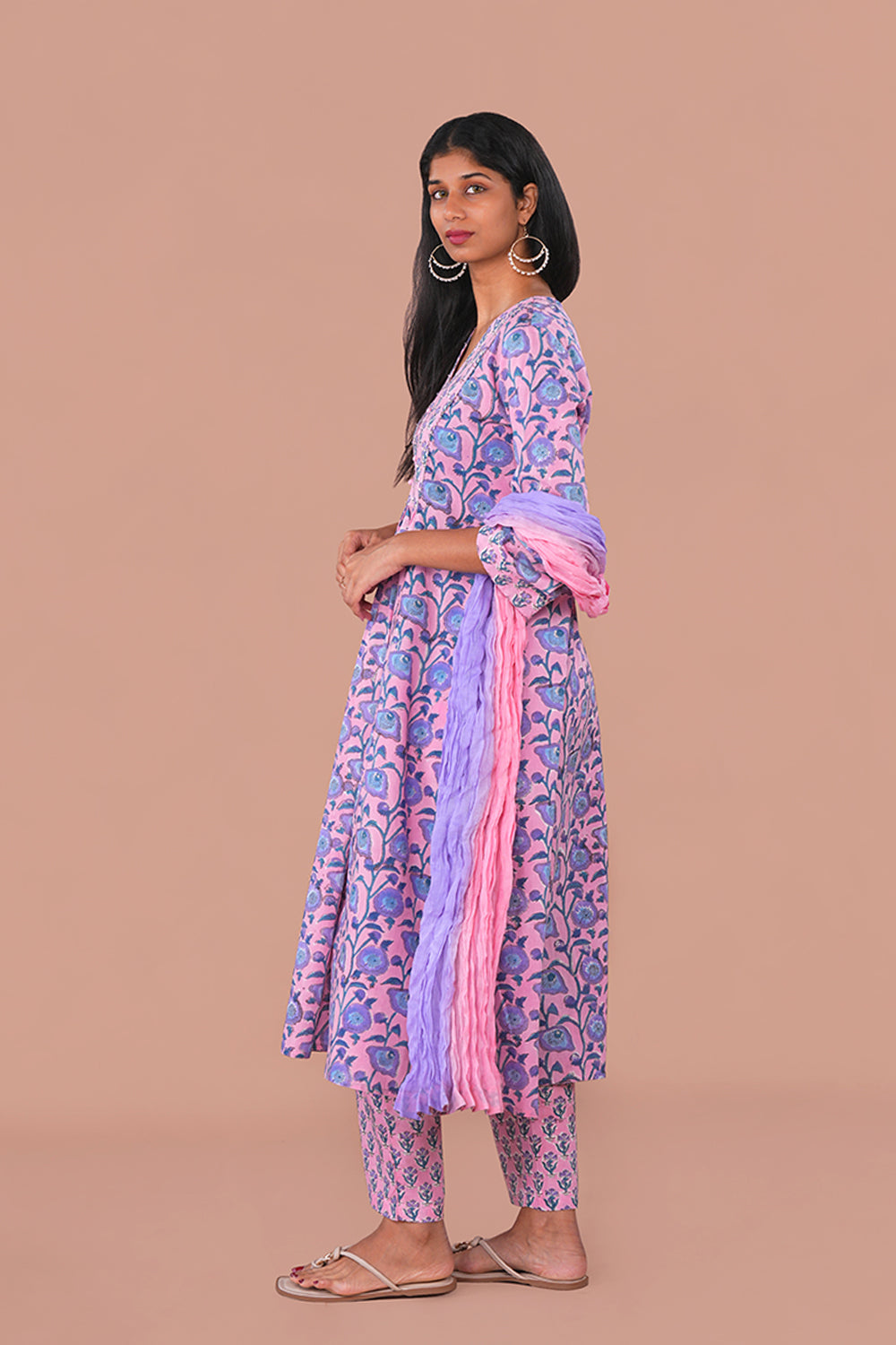 Image of Blush Pink Sanganeri block printed cotton Set