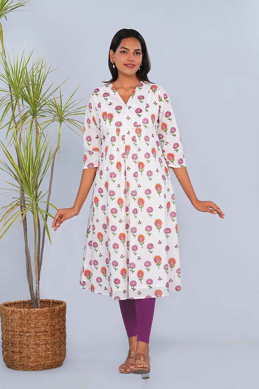 Image of White Marigold block printed Kurta