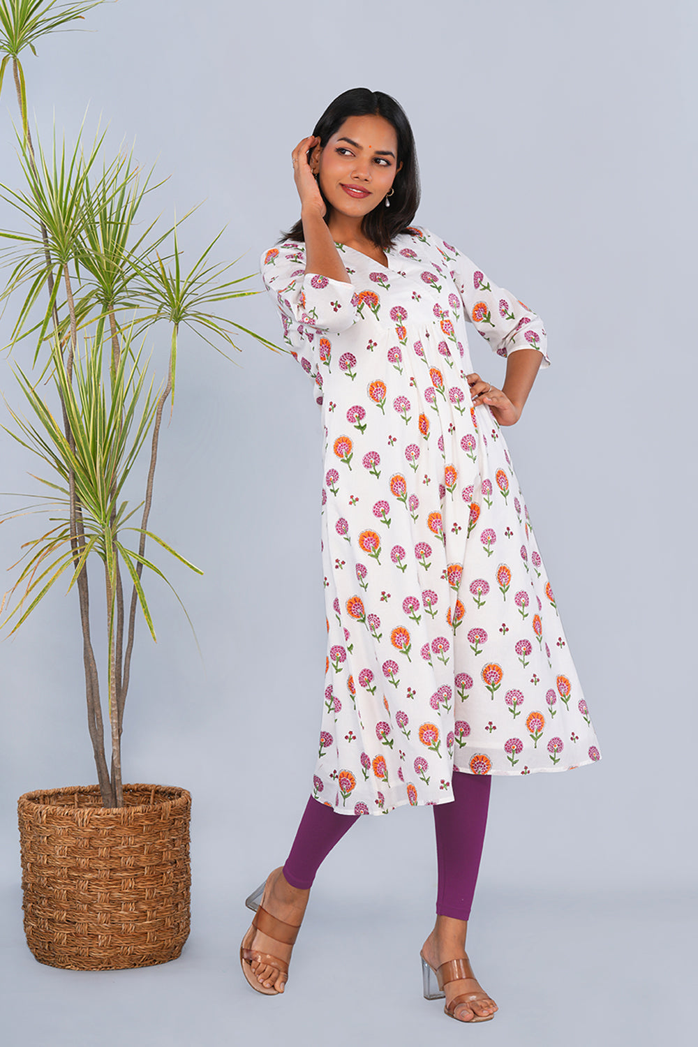Image of White Marigold block printed Kurta
