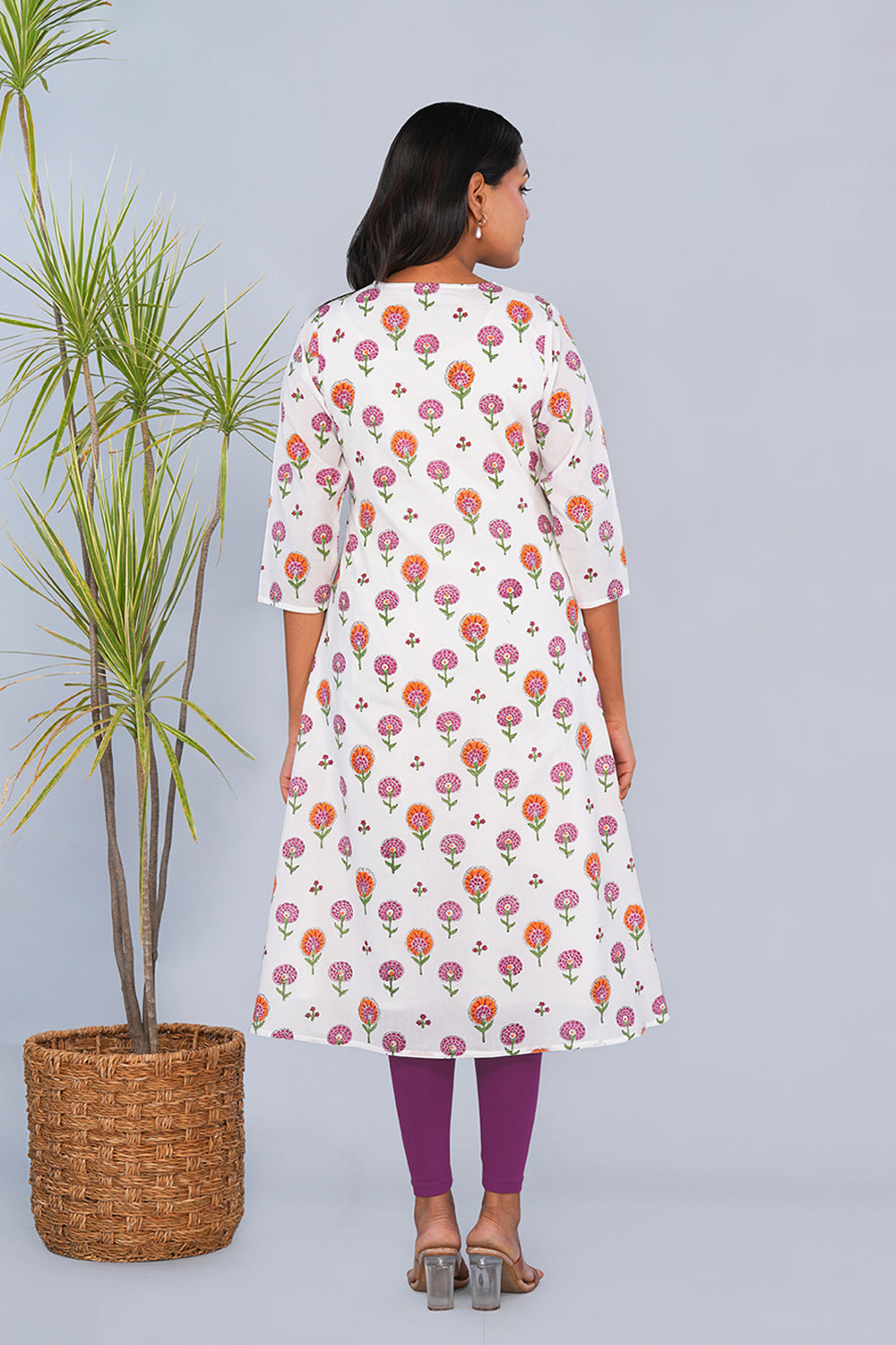 Image of White Marigold block printed Kurta