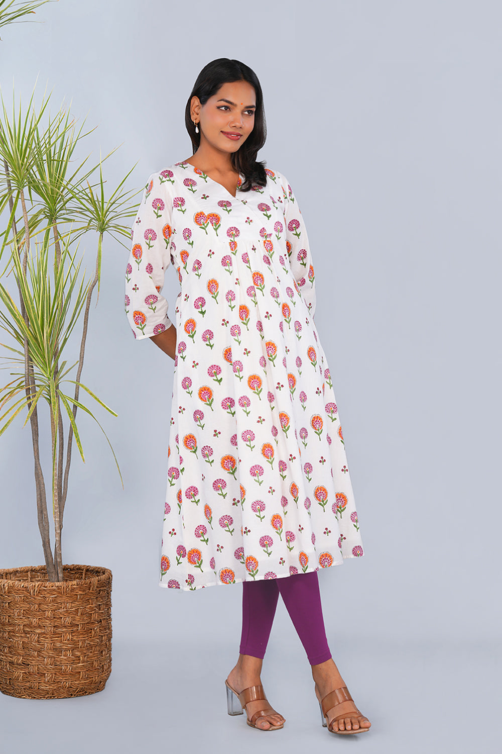 Image of White Marigold block printed Kurta