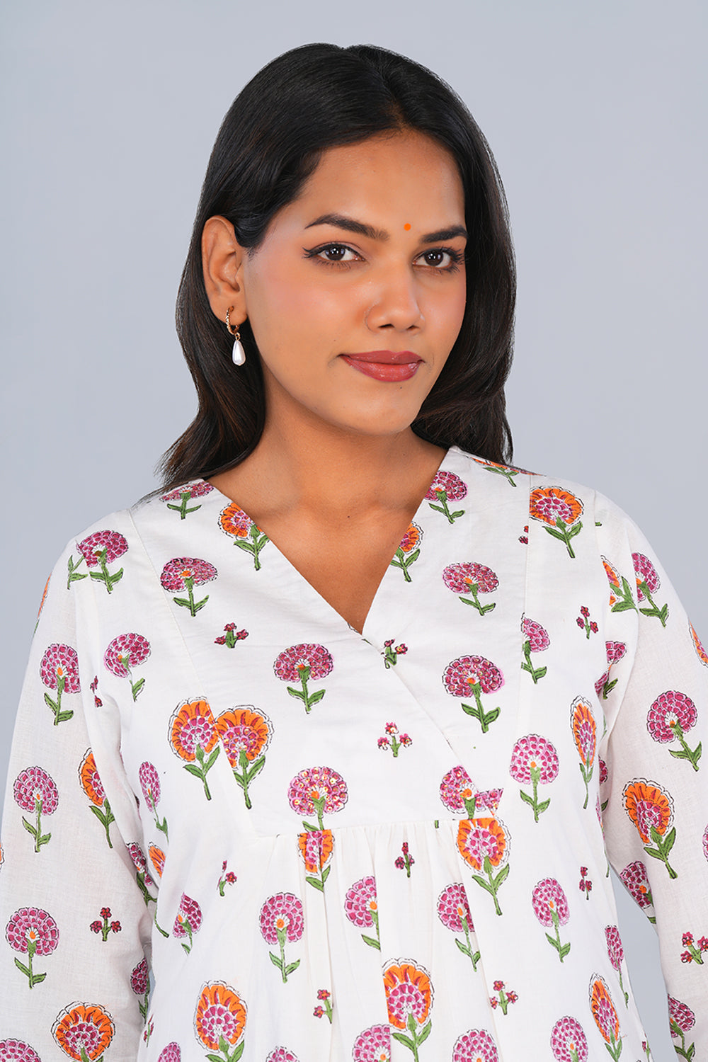 Image of White Marigold block printed Kurta