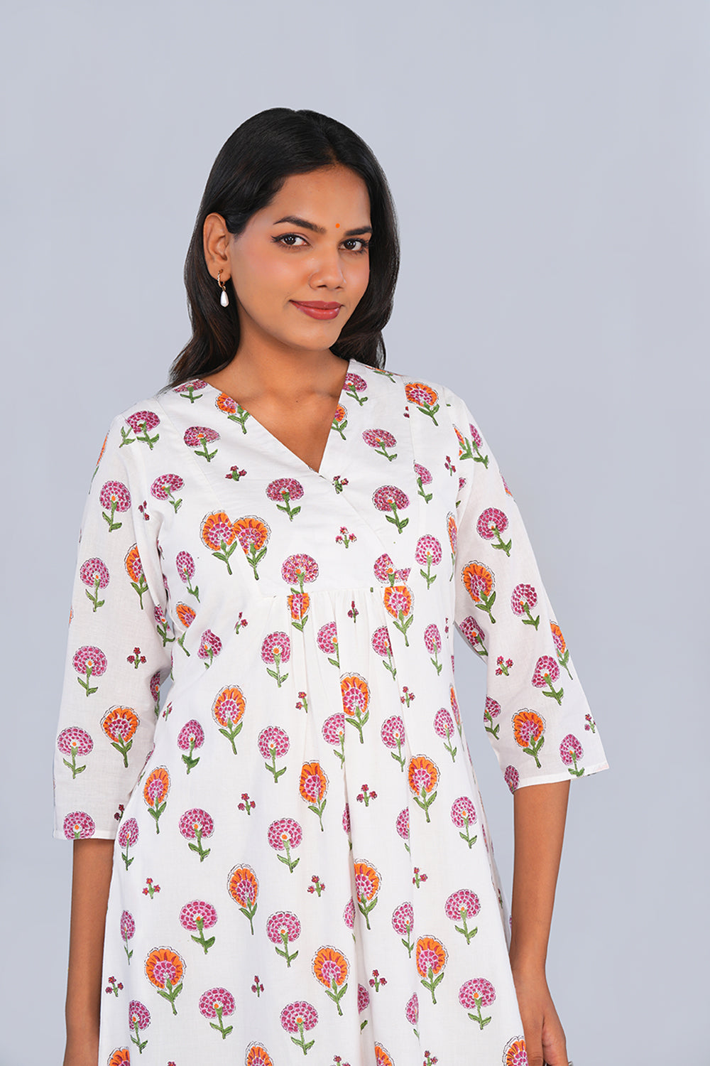 Image of White Marigold block printed Kurta