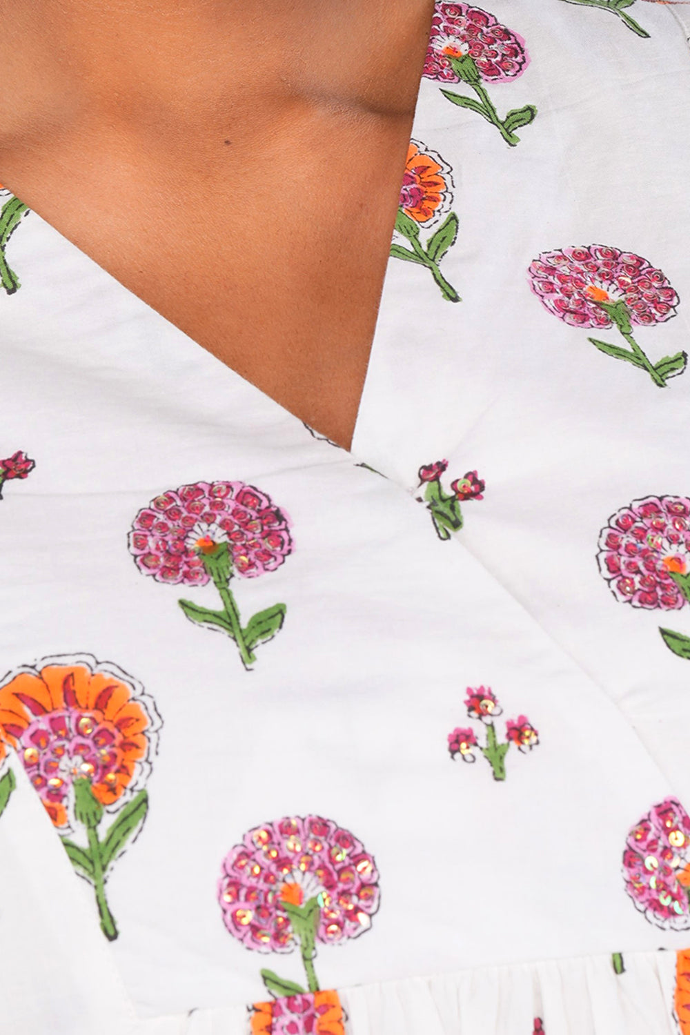 Image of White Marigold block printed Kurta