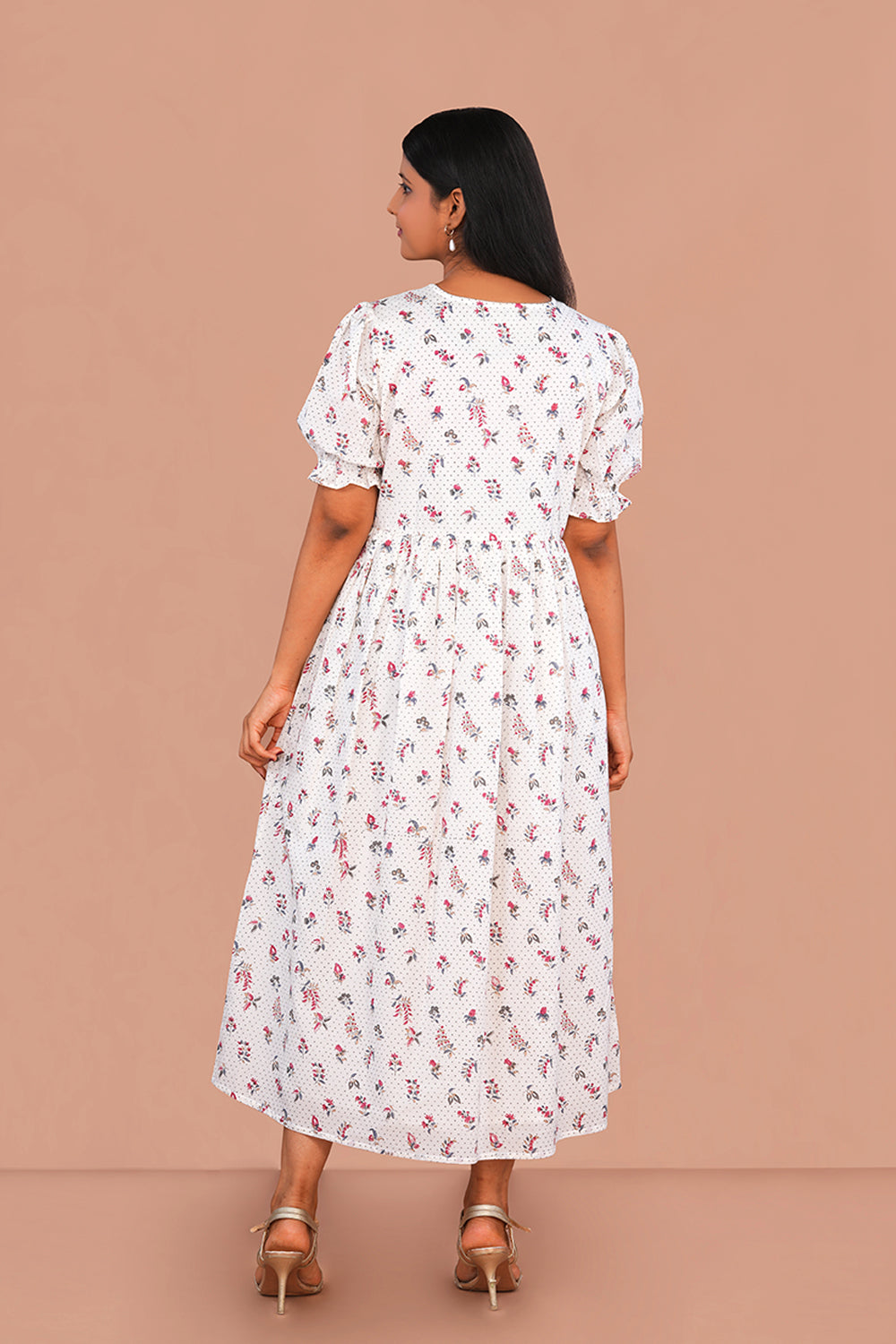 Image of White mini floral block printed cotton dress