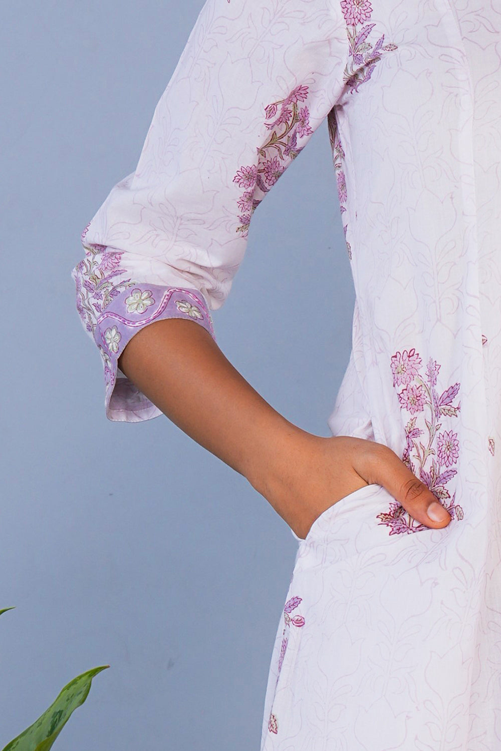 Image of Lavender Ivory Block printed cotton Kurti