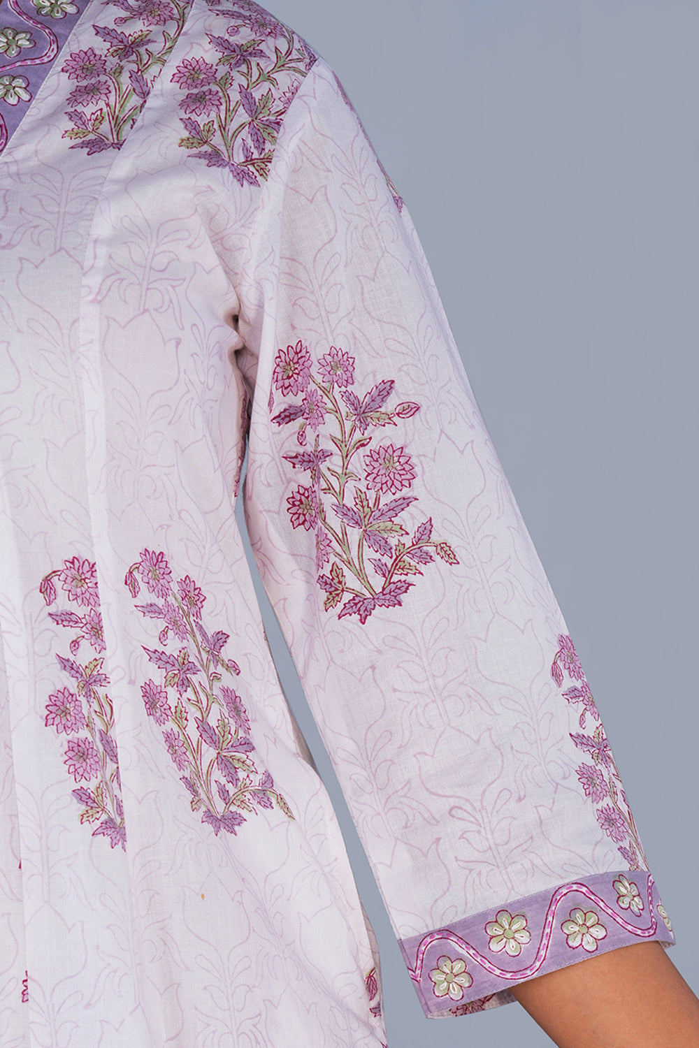 Image of Lavender Ivory Block printed cotton Kurti