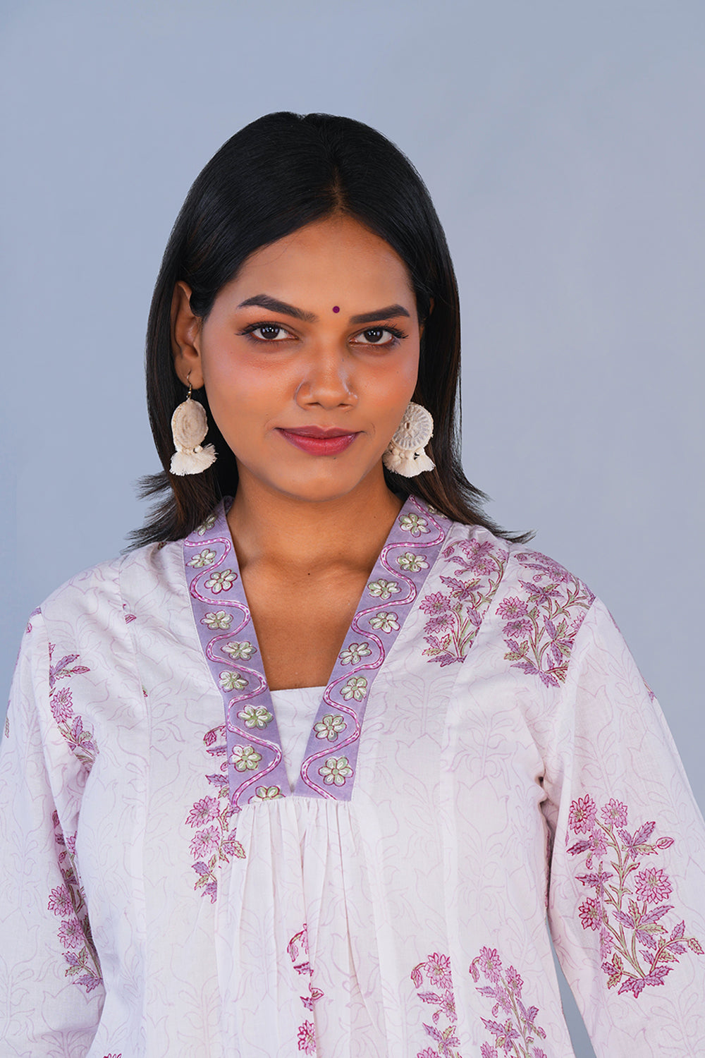 Image of Lavender Ivory Block printed cotton Kurti