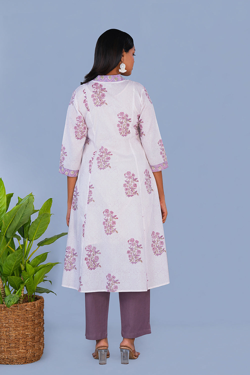 Image of Lavender Ivory Block printed cotton Kurti