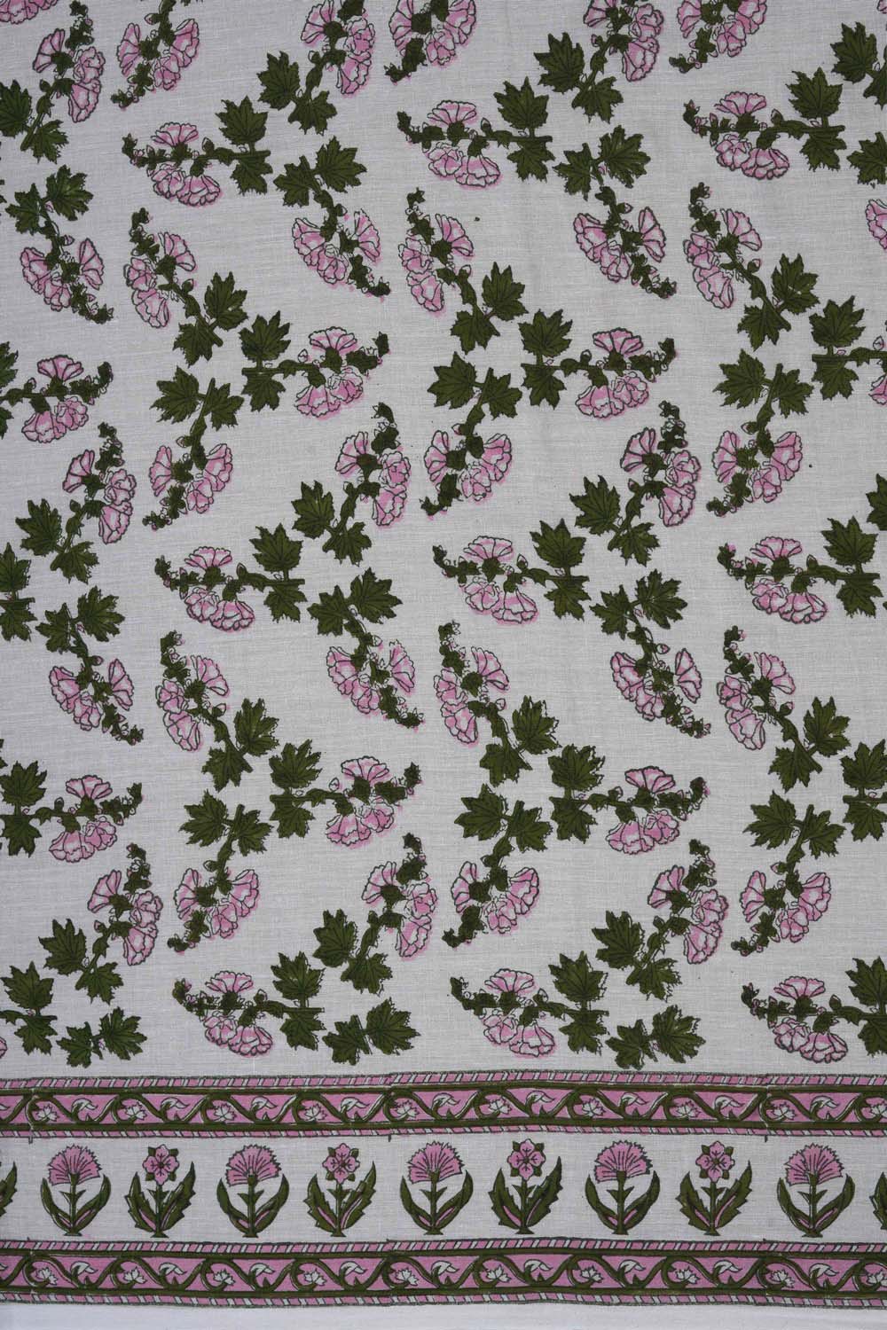 Image of White with pink Sanganeri Hand Block Printed cotton Saree