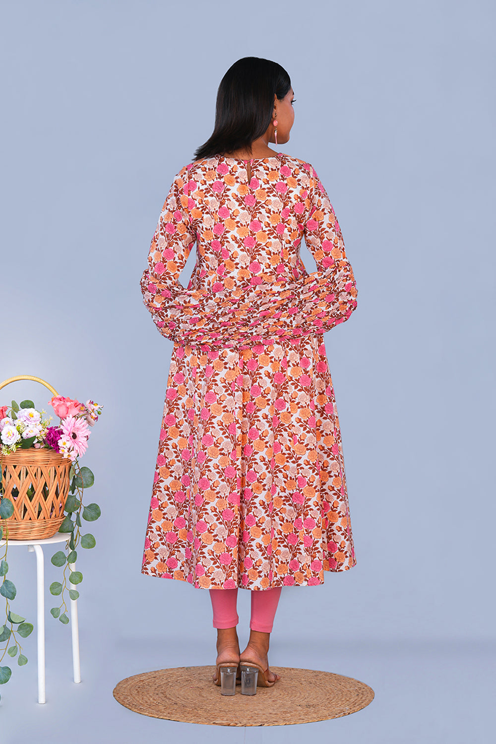 Image of Rose block printed cotton Kurta and Dupatta set