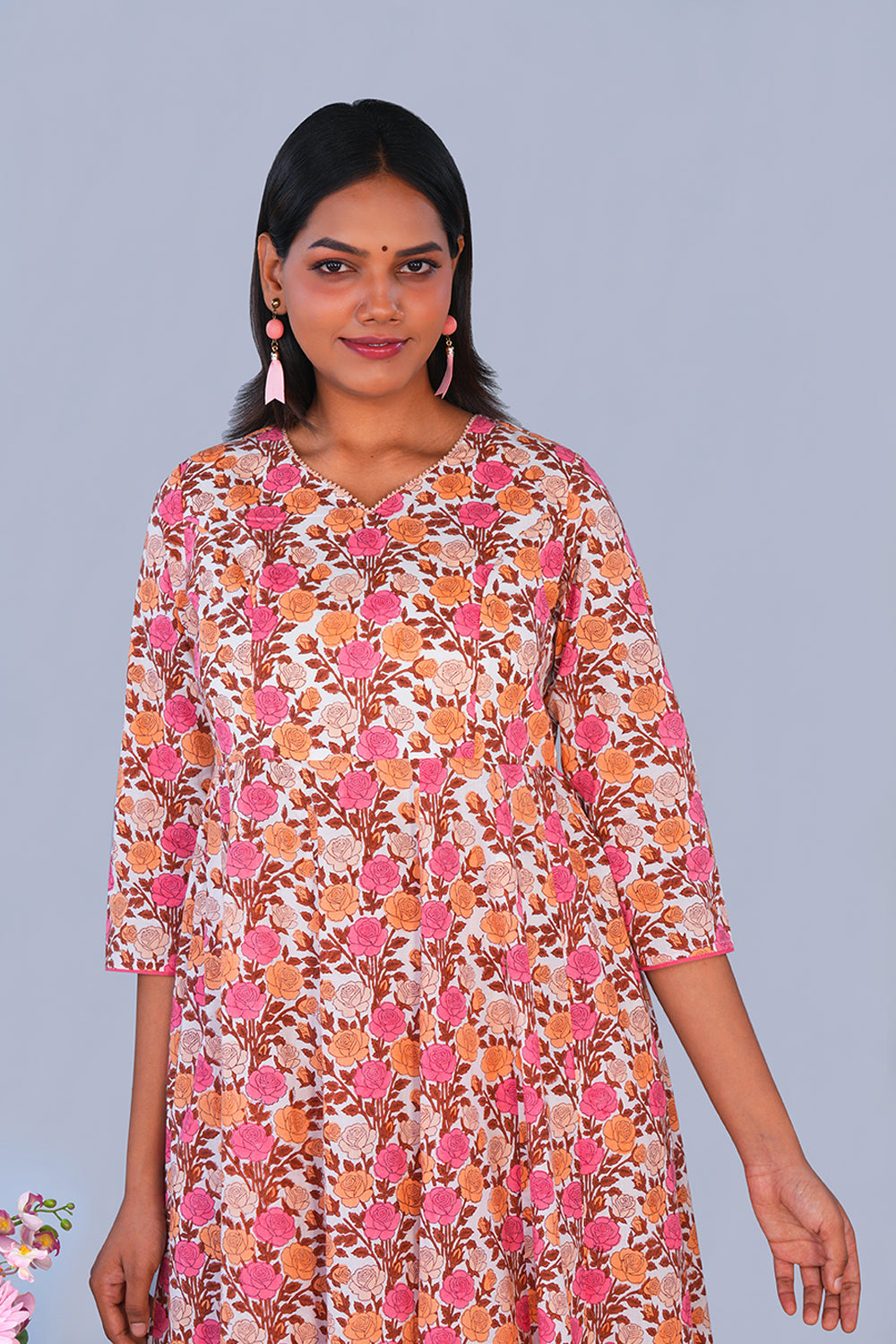Image of Rose block printed cotton Kurta and Dupatta set