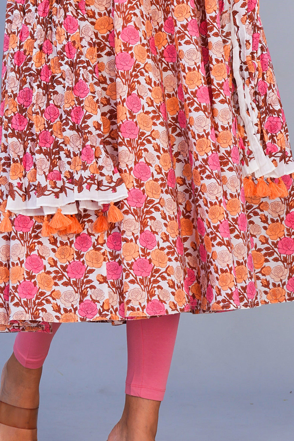 Image of Rose block printed cotton Kurta and Dupatta set