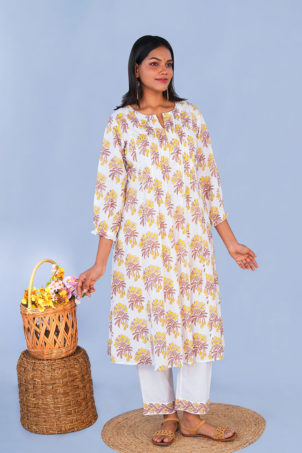 Image of Lemon Yellow block printed cotton Co-ord set